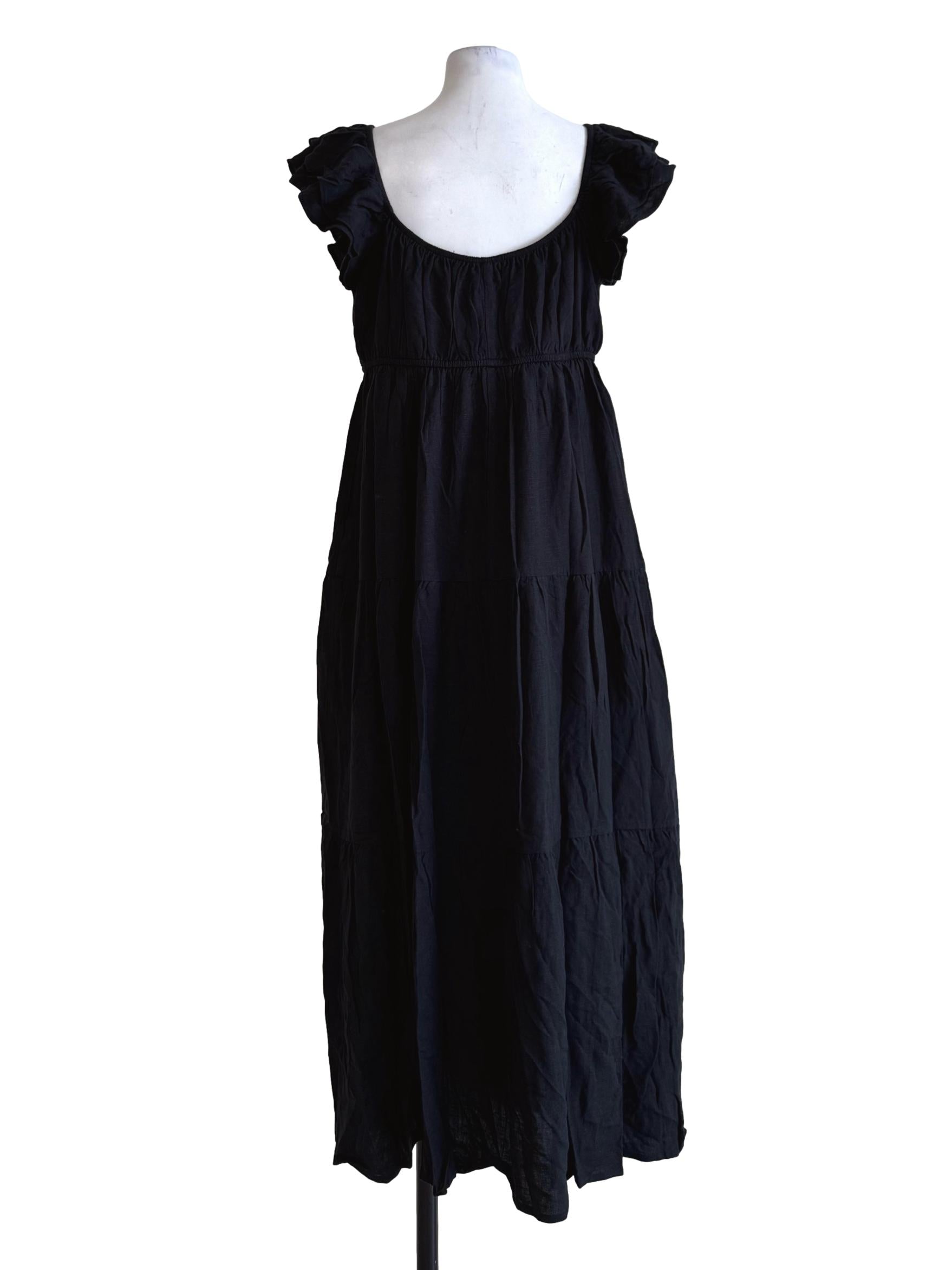Muted Black Queen Anne Neck Dress