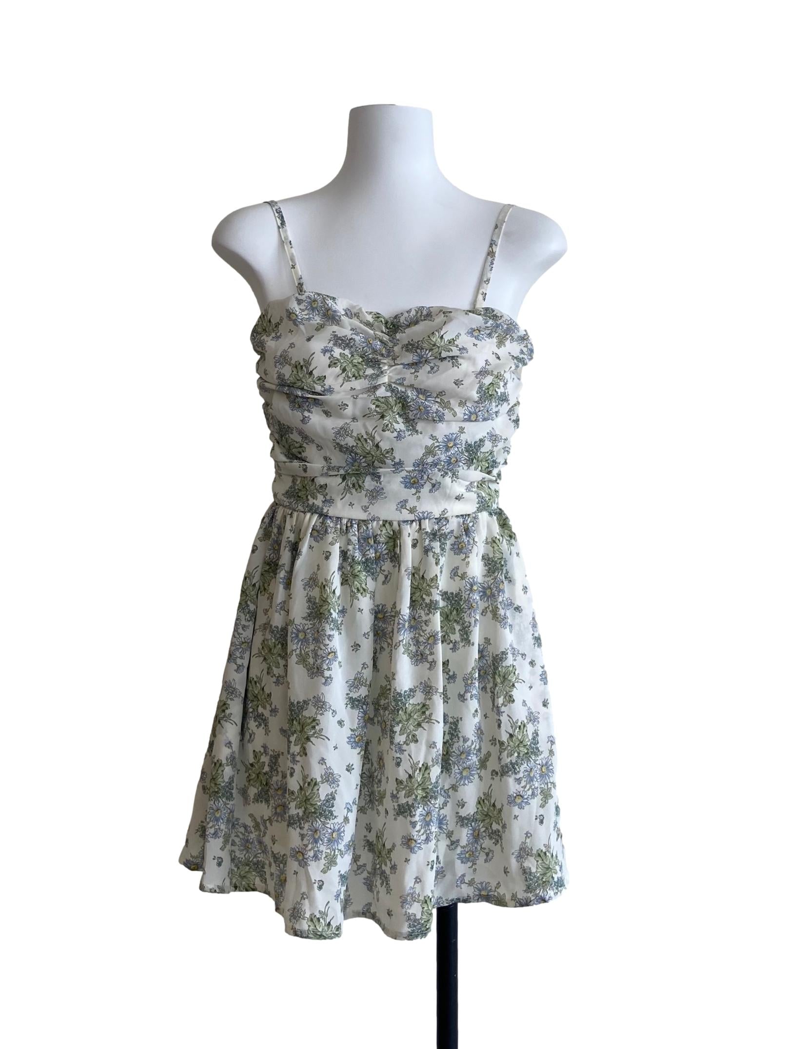 White & Green Floral Sun Dress