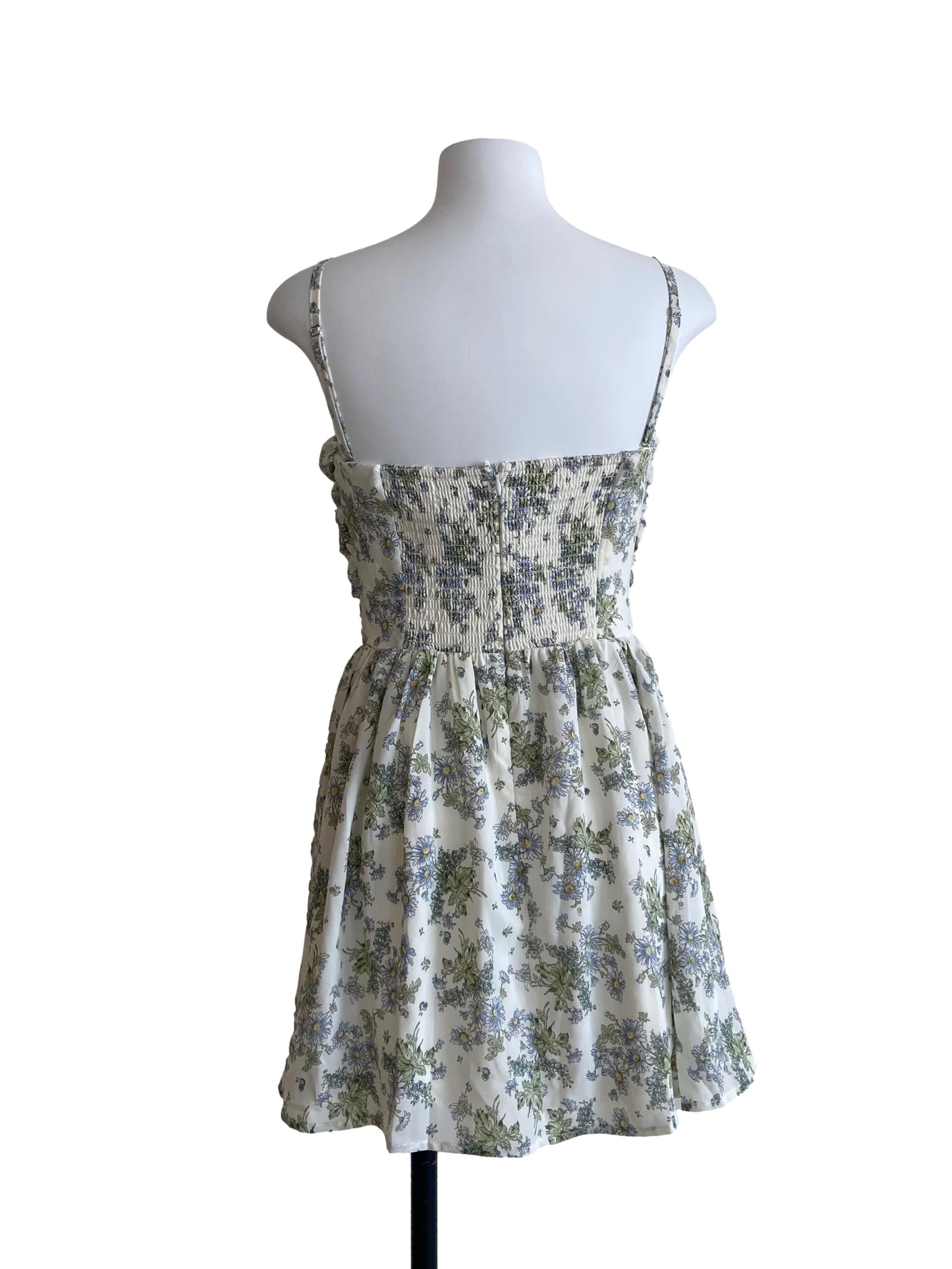 White & Green Floral Sun Dress