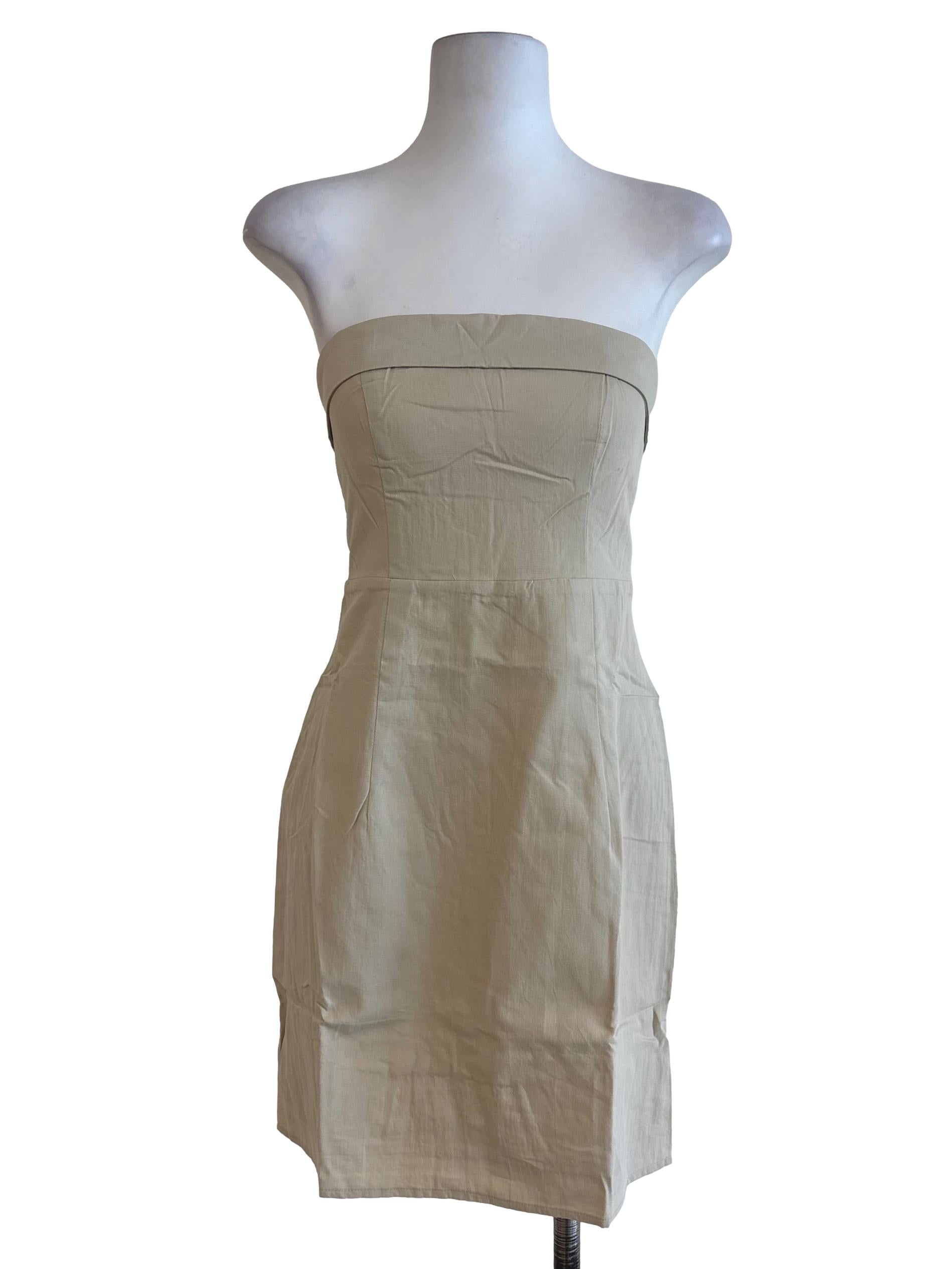 Beige Claudine Linen Padded Tube Dress