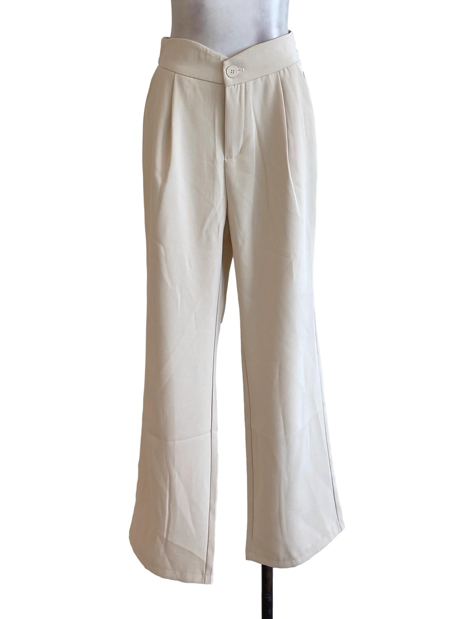 Alabaster White Silk Twill Straight Formal Pants