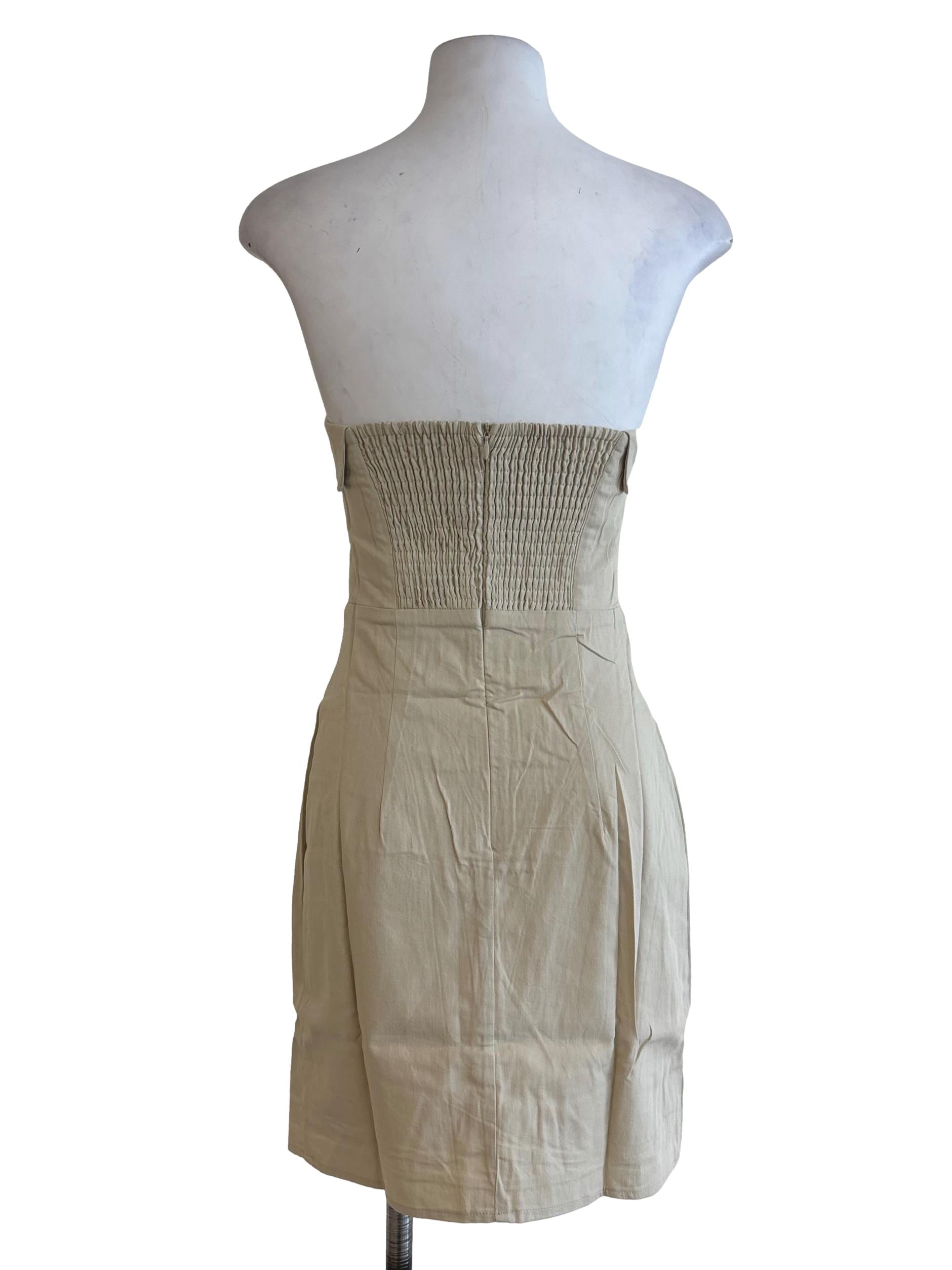 Beige Claudine Linen Padded Tube Dress