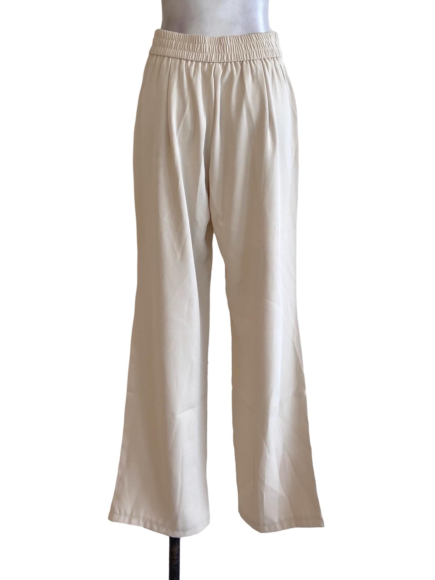 Alabaster White Silk Twill Straight Formal Pants