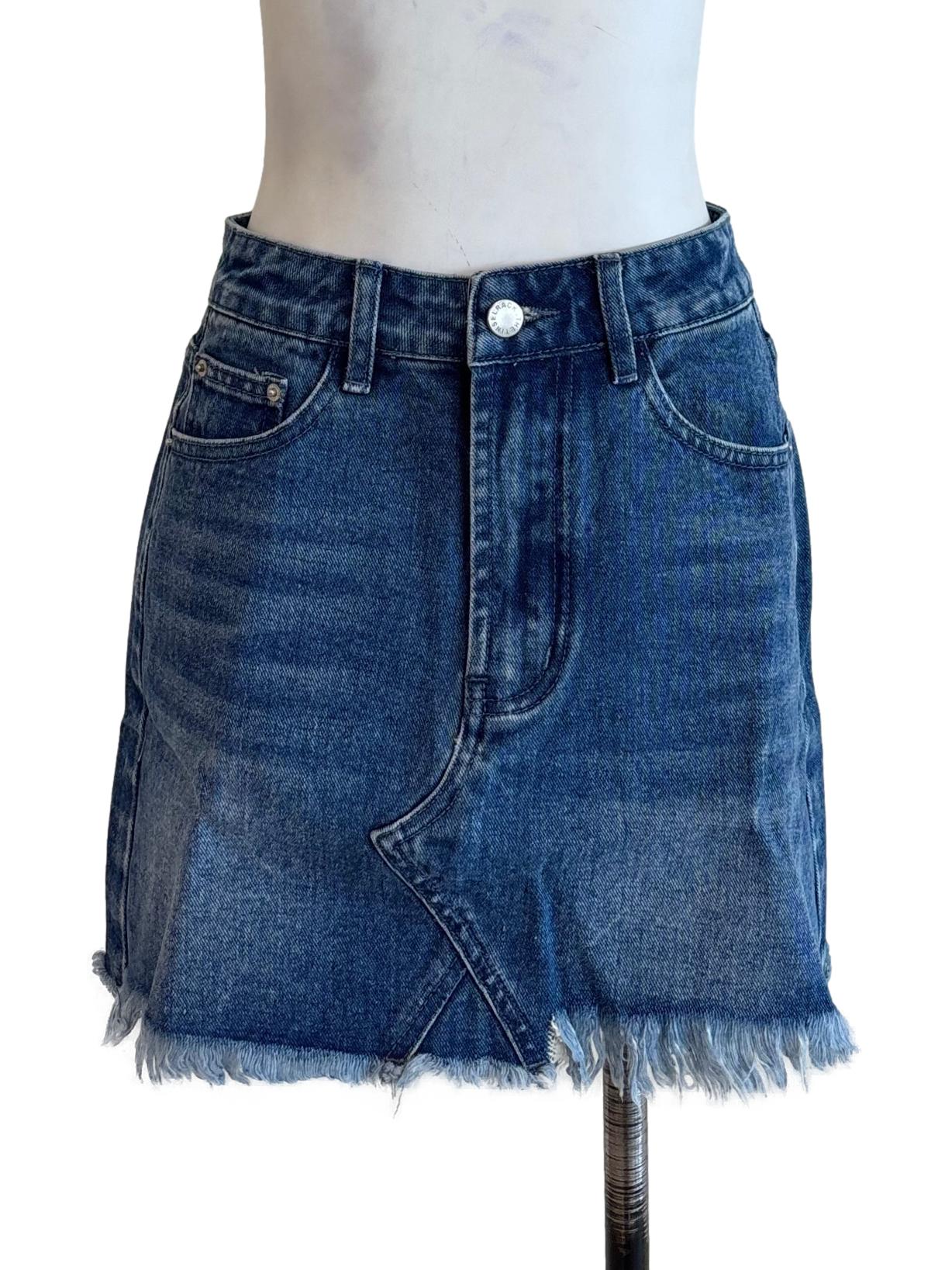 Blue Kass Frayed Denim Skirt