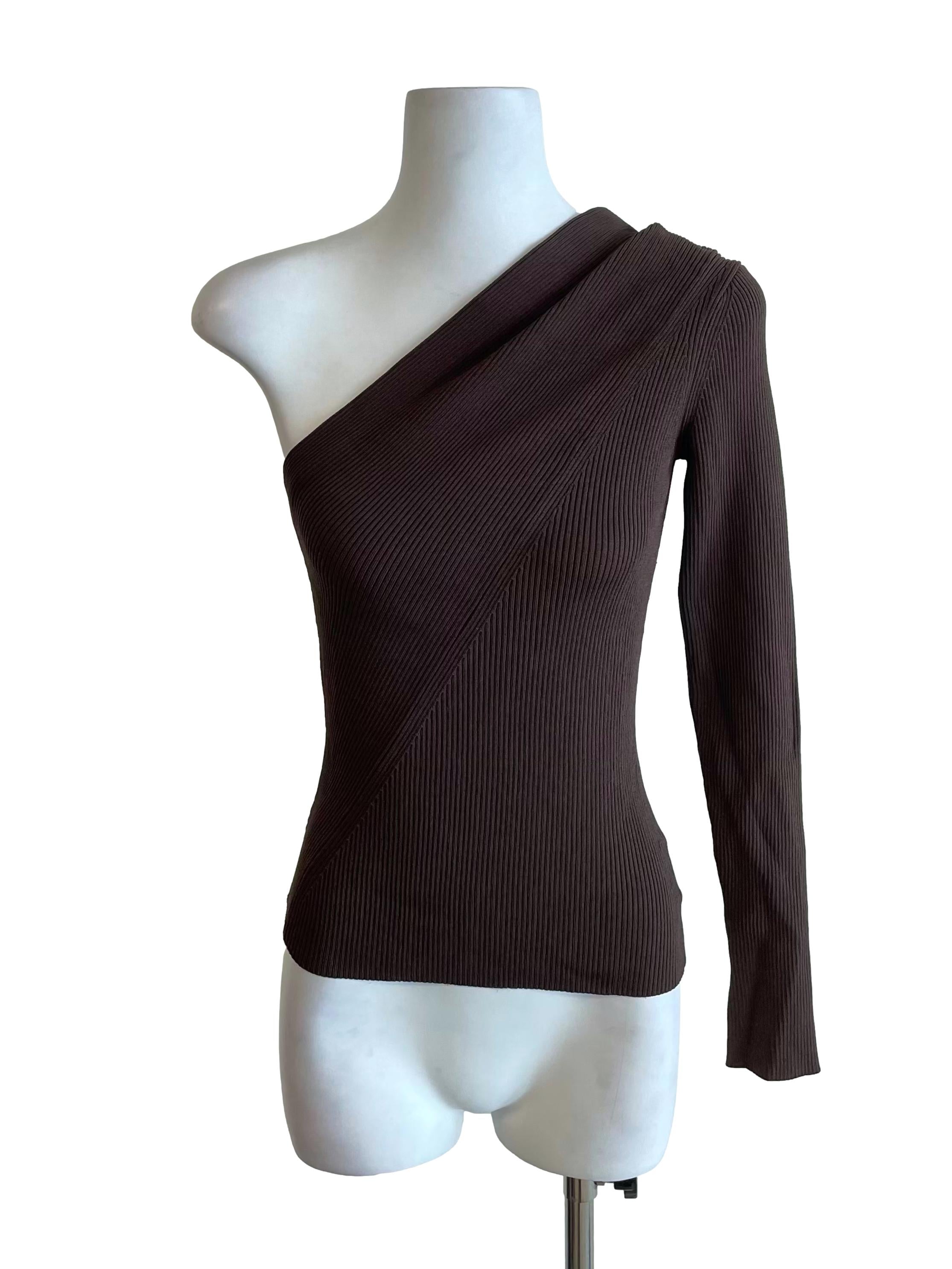 Coffee Asymmetrical Knit Top