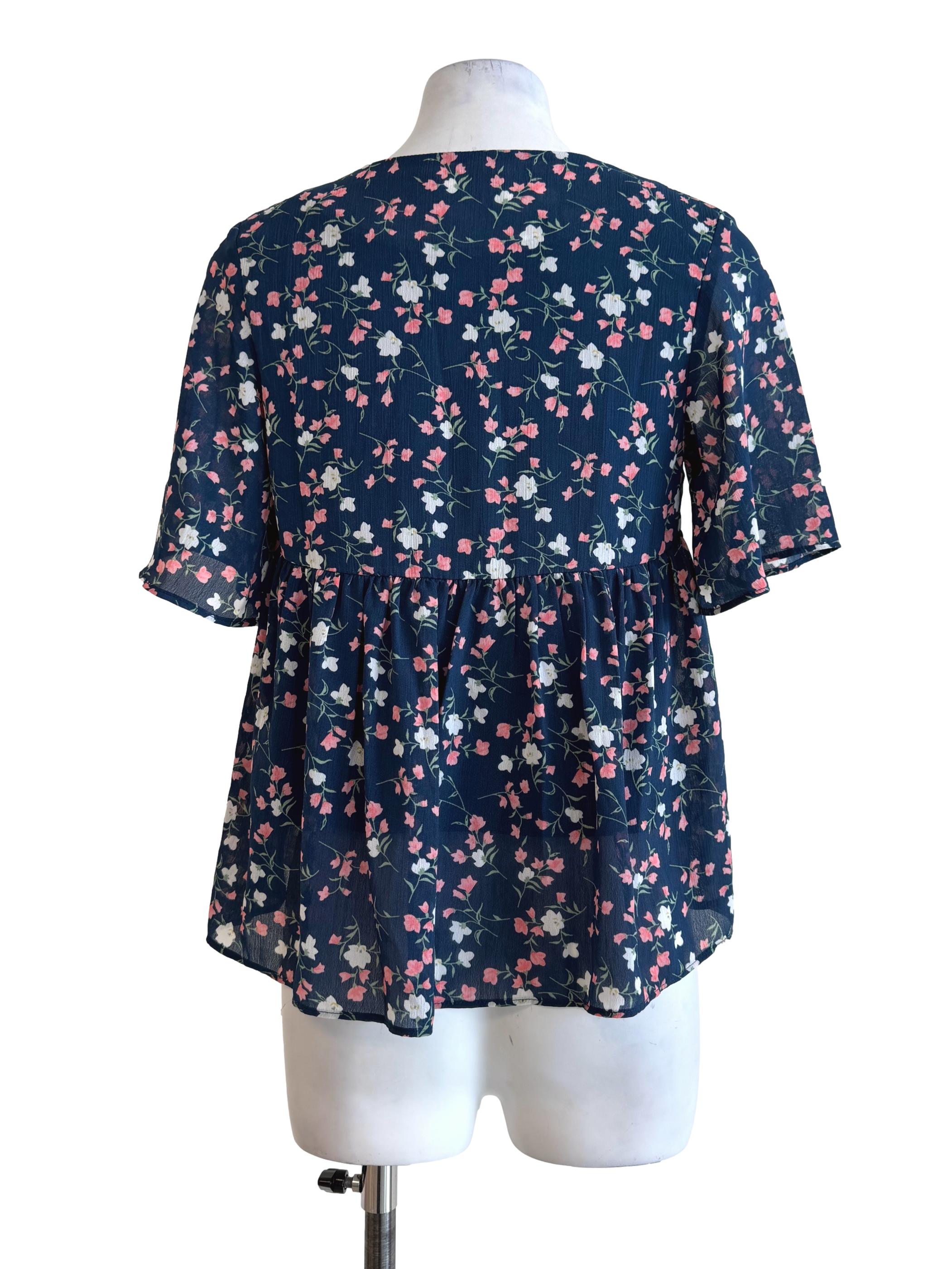 Azure Blue With Prints V Neck Top TCL