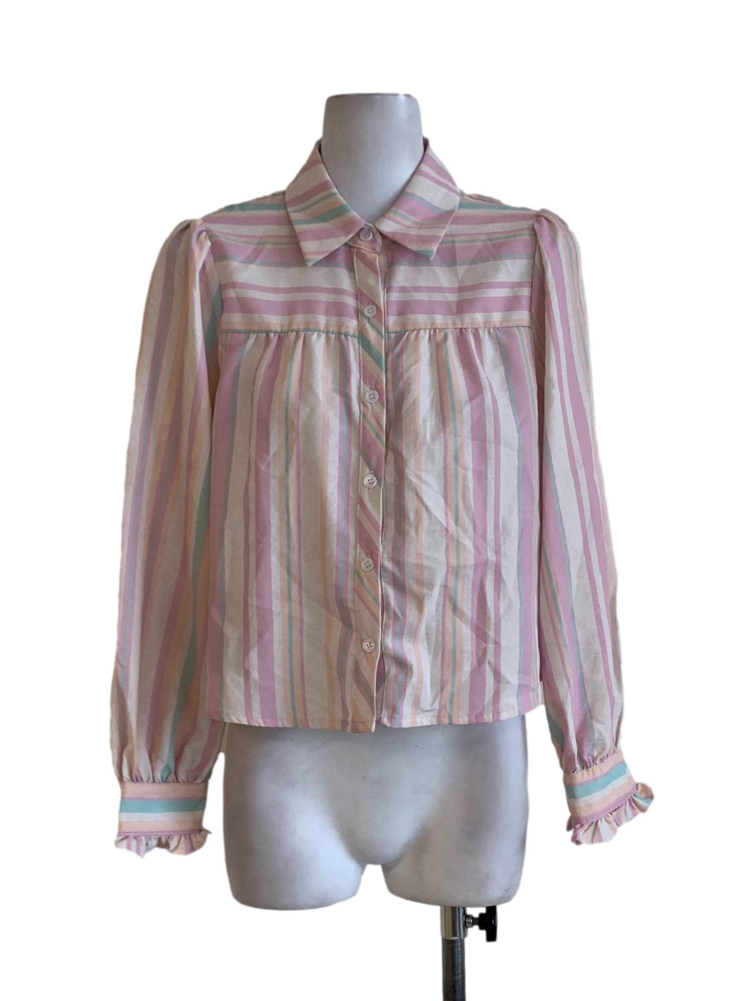 Blush Pink Awning Stripe Button Down Blouse