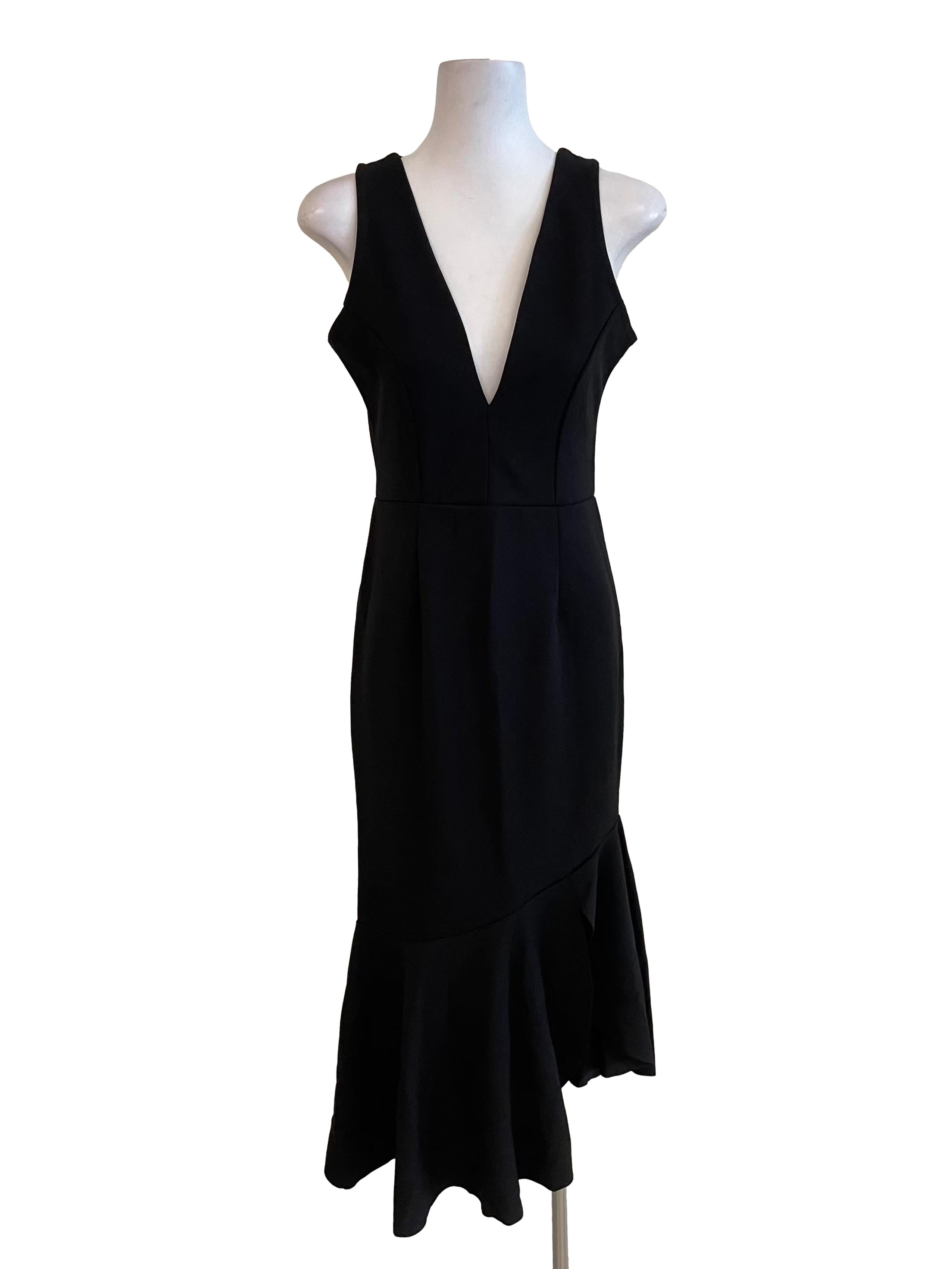 Black V Neck Flounce Dress