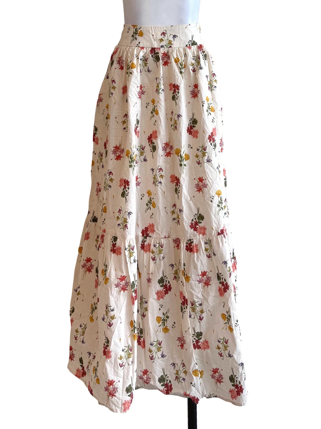 Beige With Floral Prints A-Line Skirt