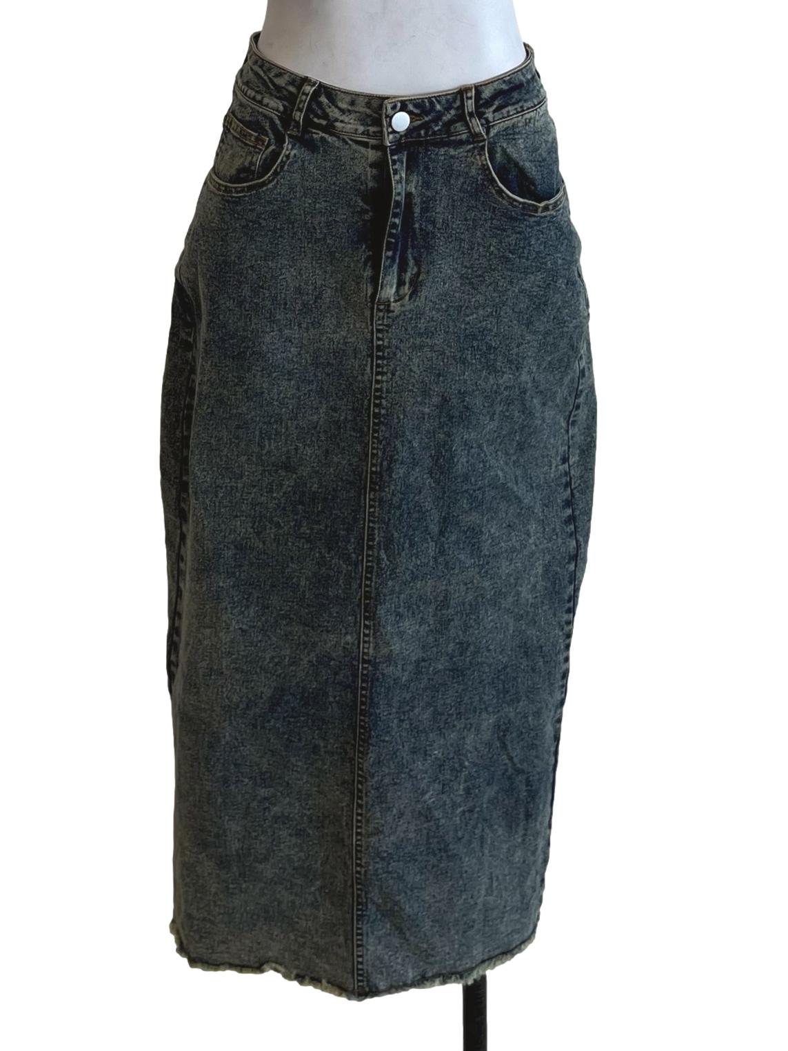 Washed Denim Pencil Skirt