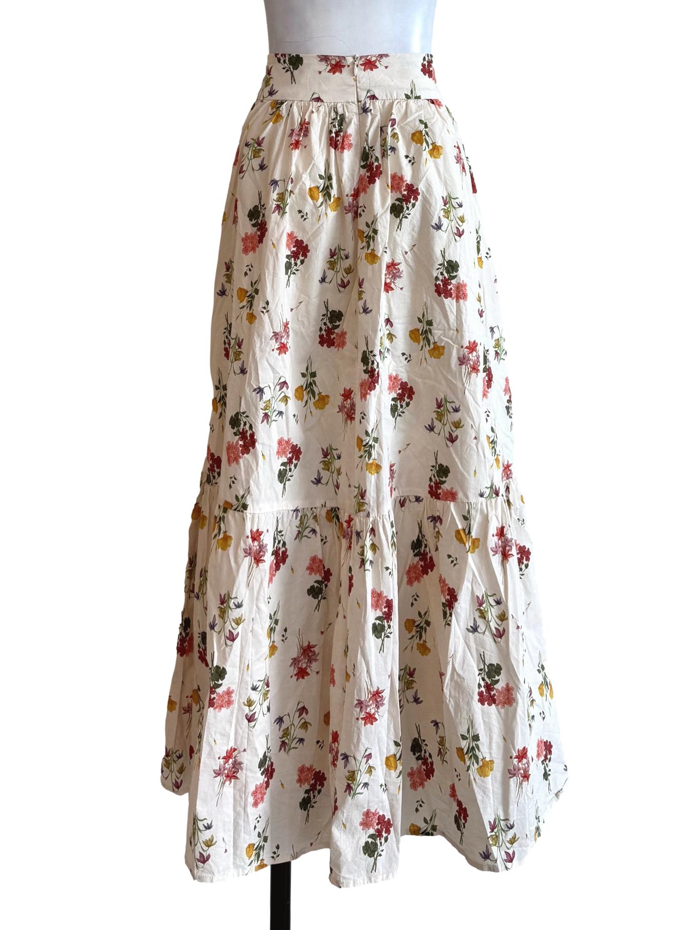 Beige With Floral Prints A-Line Skirt