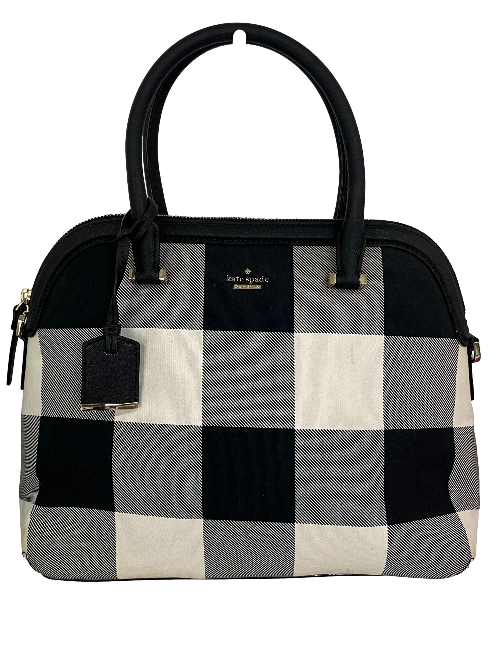 White Black Checkered Canvas Handbag CSN