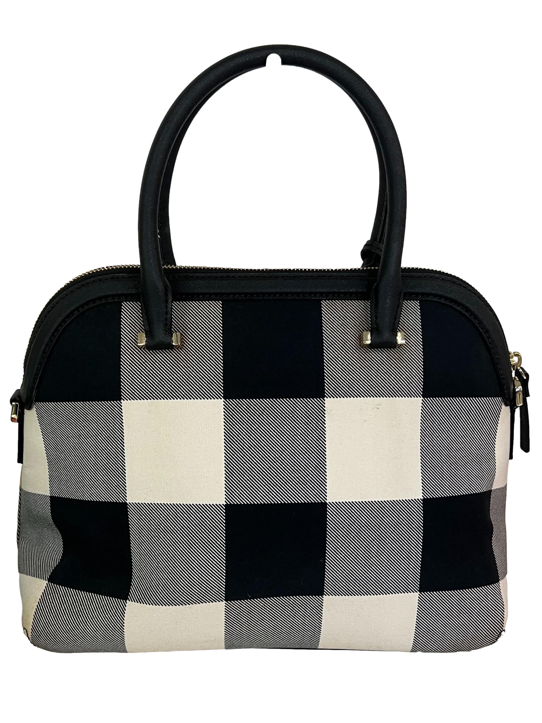 White Black Checkered Canvas Handbag CSN