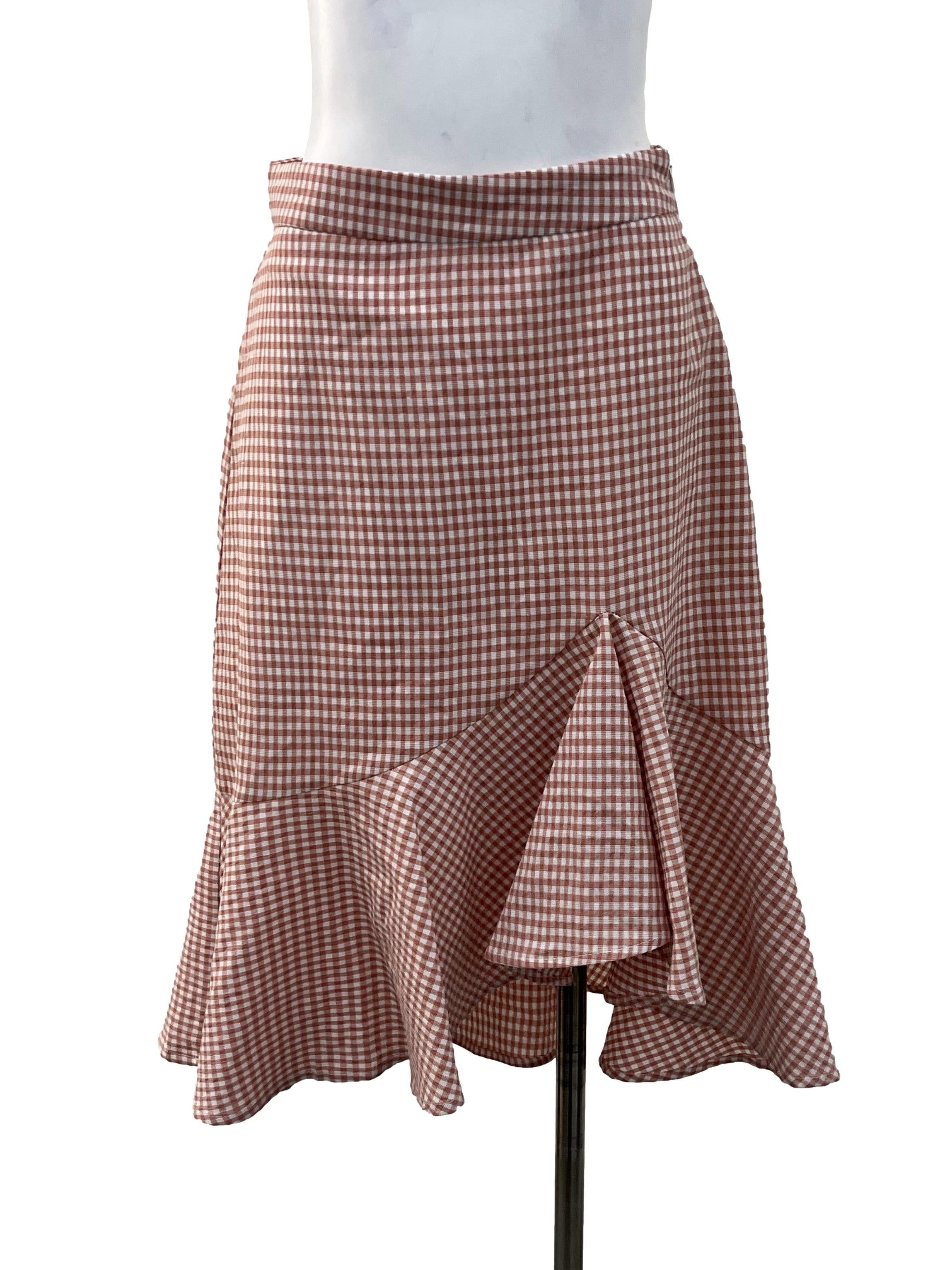 Pink White Gingham Ruffle Skirt