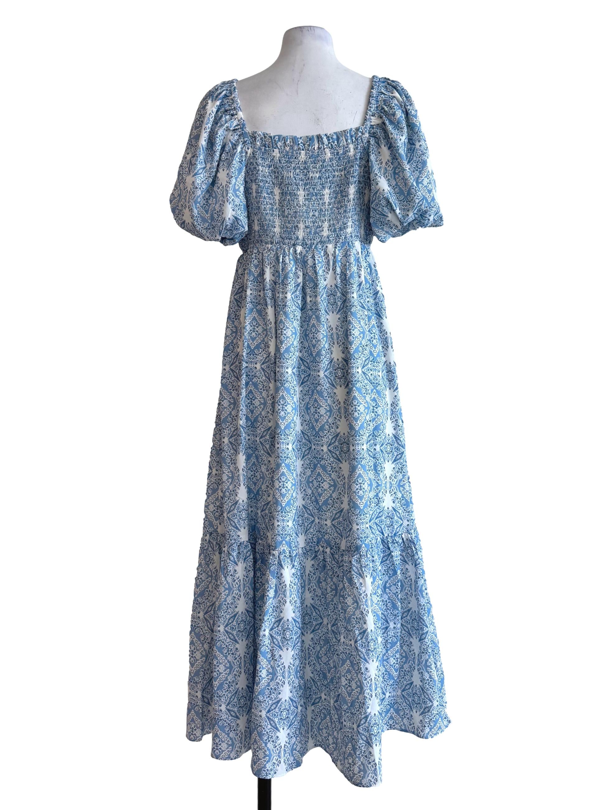 Blizzard Blue Prints Bubble Sleeve Dress TCL