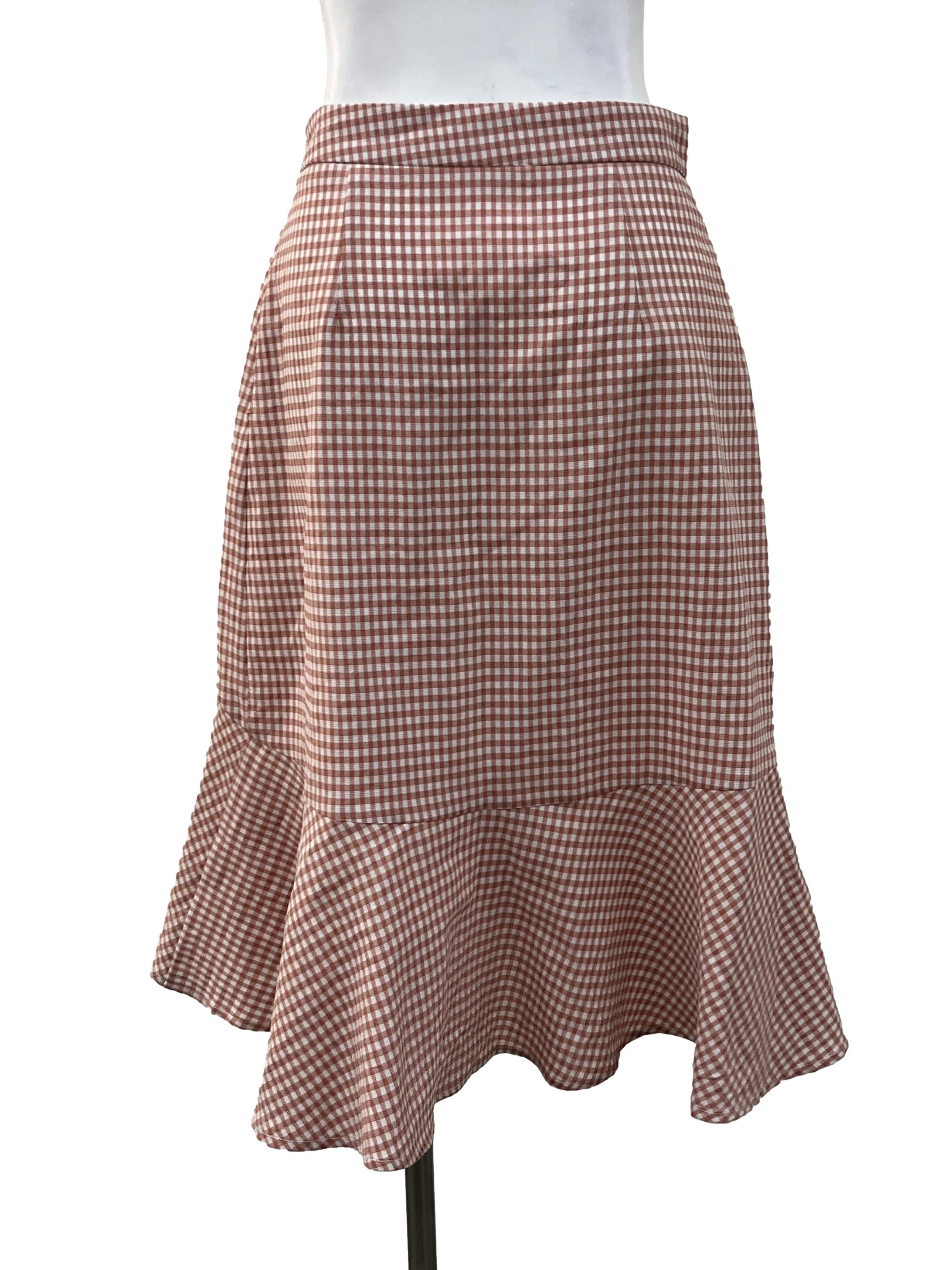 Pink White Gingham Ruffle Skirt