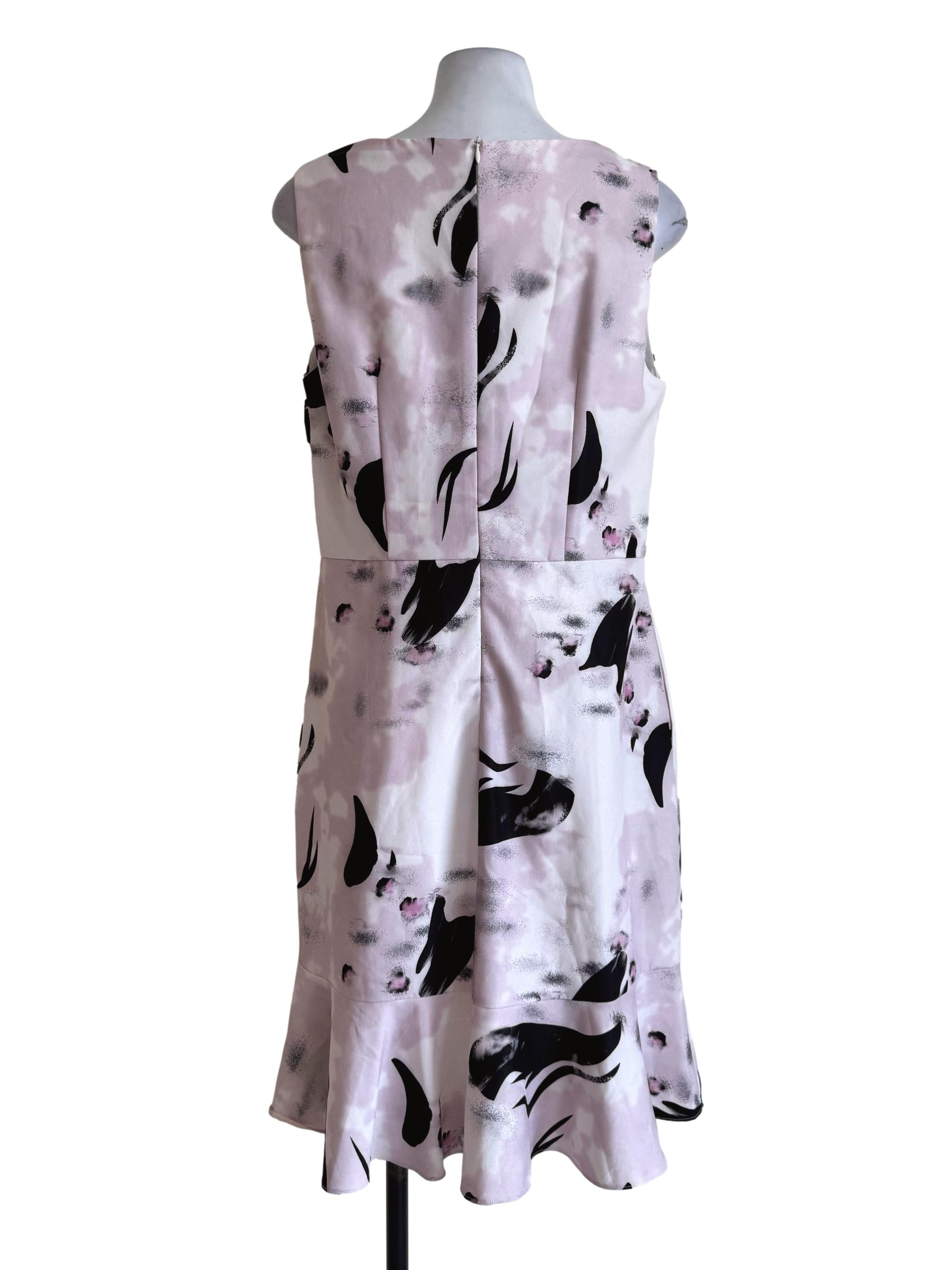 Pale Mauve With Black Abstract Motifs Sleeveless A-Line Dress
