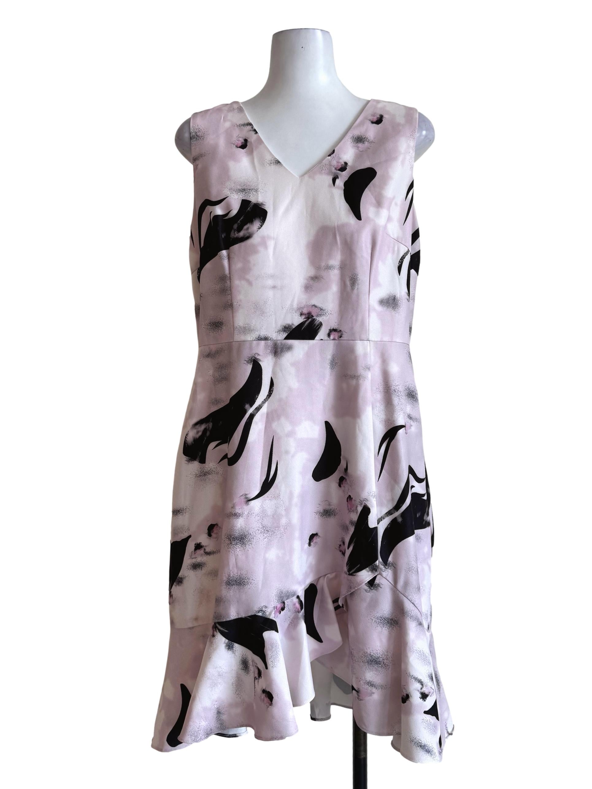 Pale Mauve With Black Abstract Motifs Sleeveless A-Line Dress