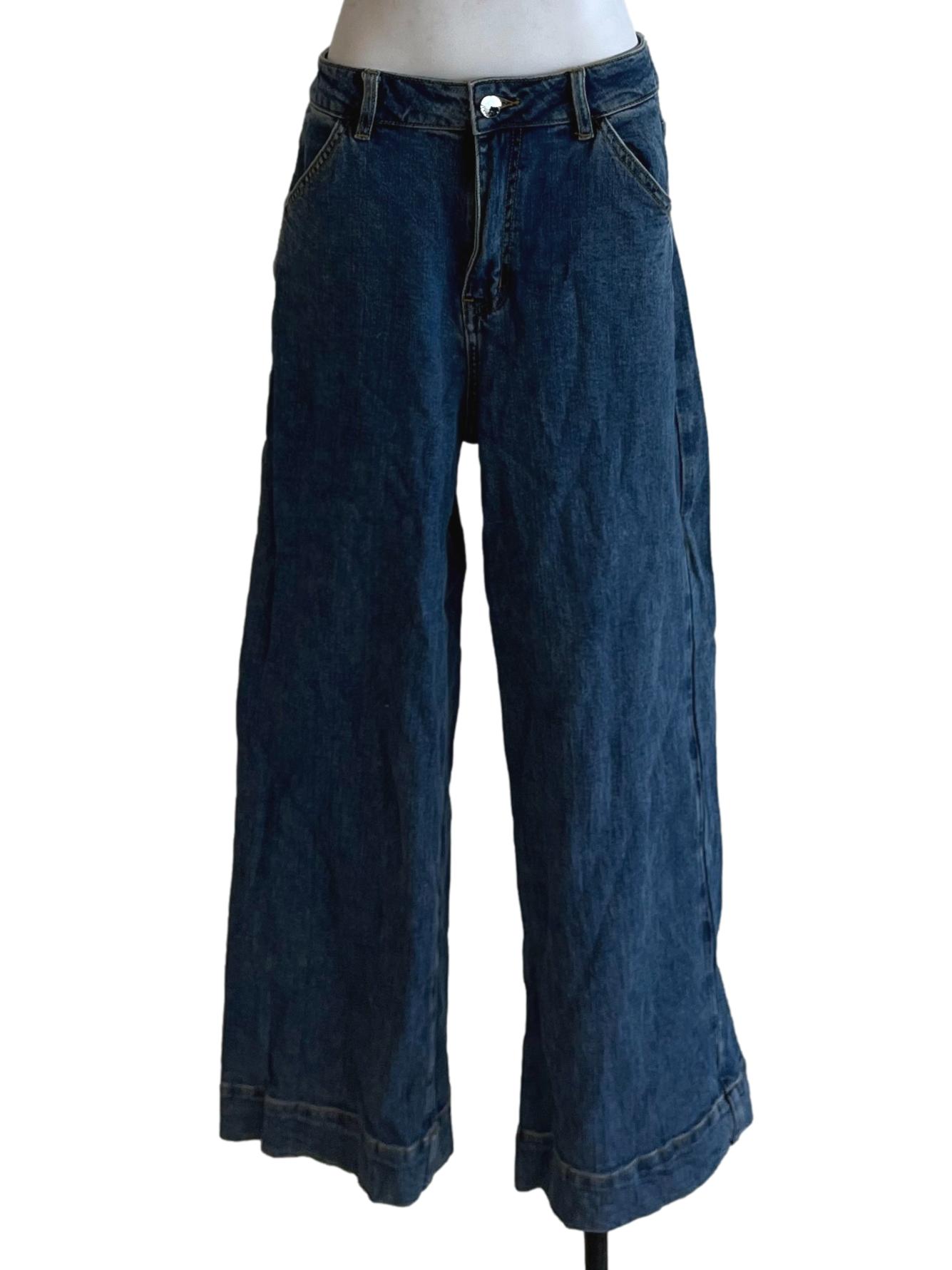 Dark Blue Denim Wide Leg Jeans