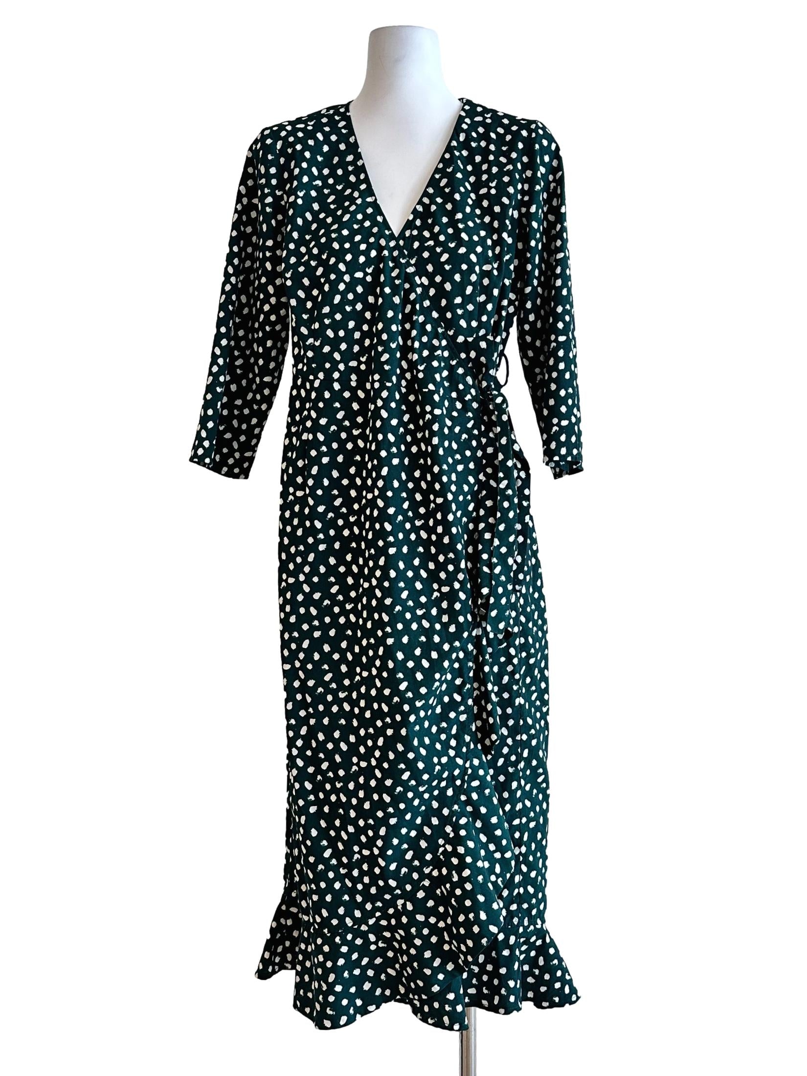 Basil Green Dots Wrap Dress