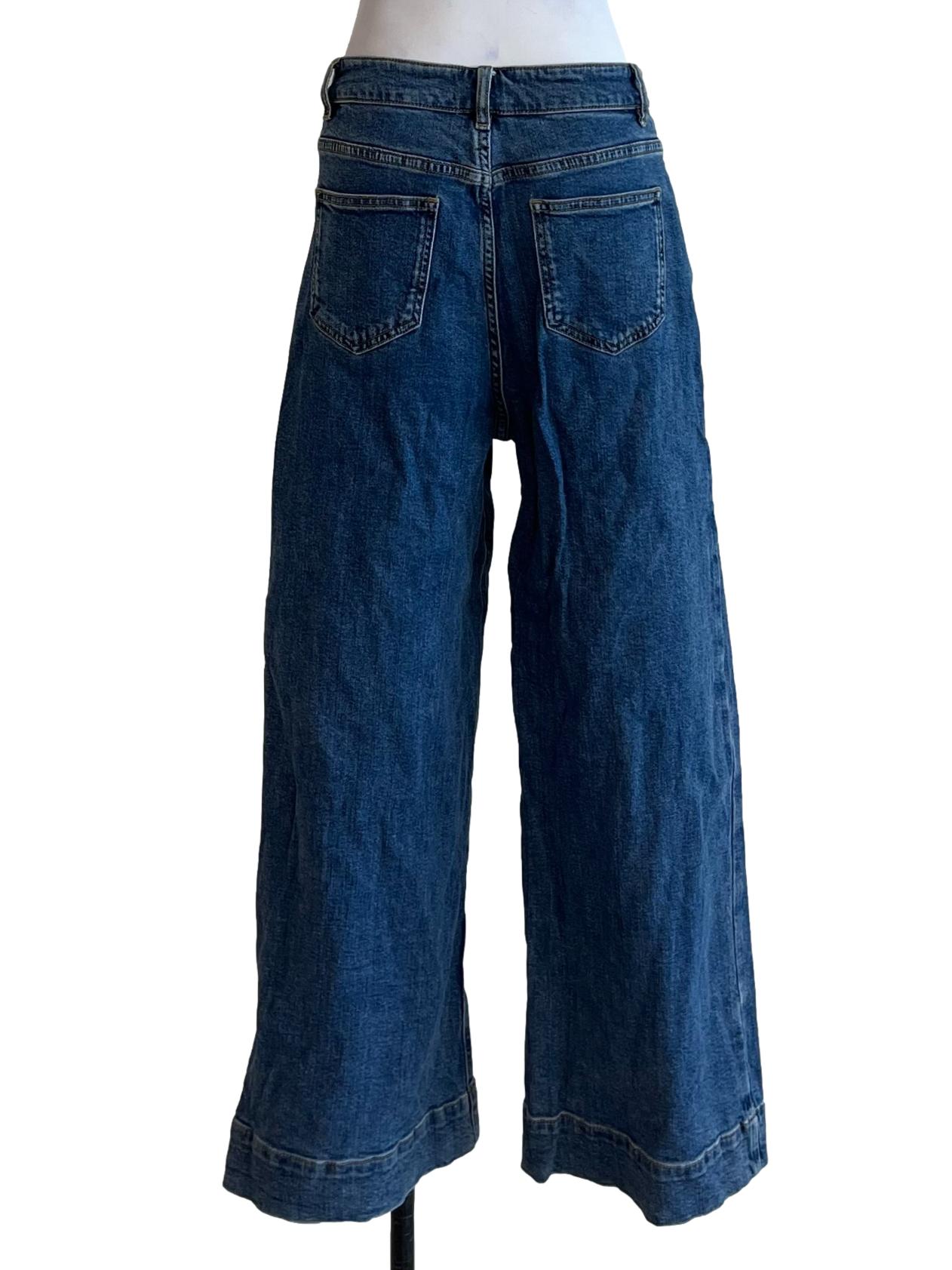 Dark Blue Denim Wide Leg Jeans