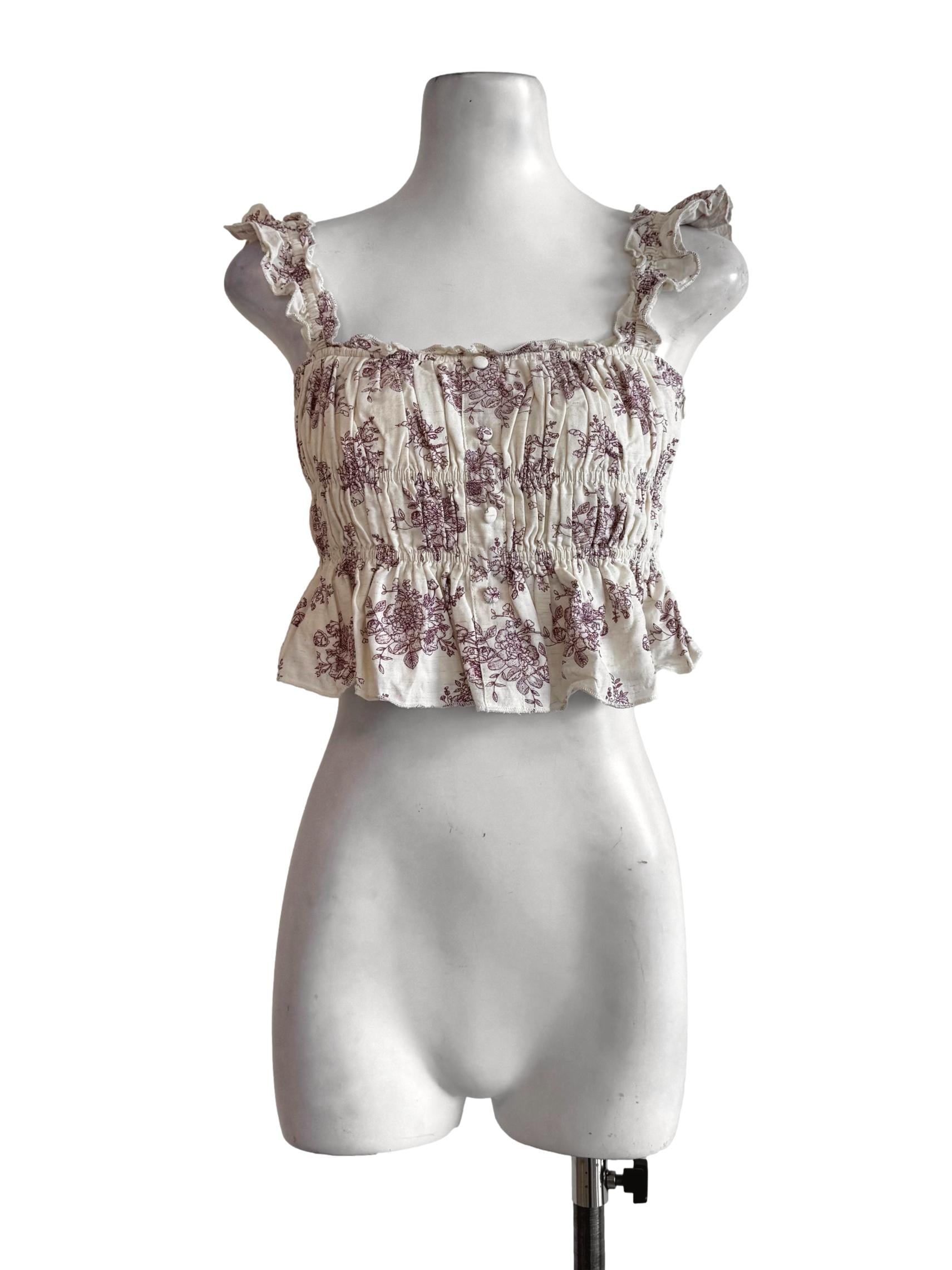 Beige With Magenta Prints Crop Top