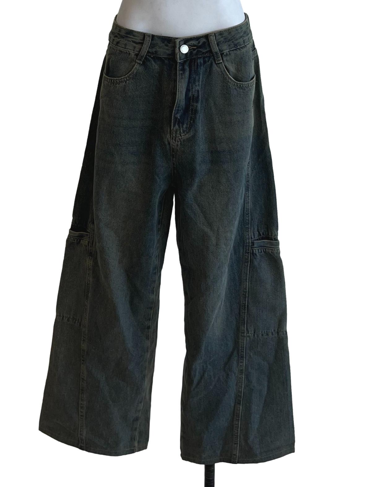 Y2K Washed Denim Wide Leg Jeans