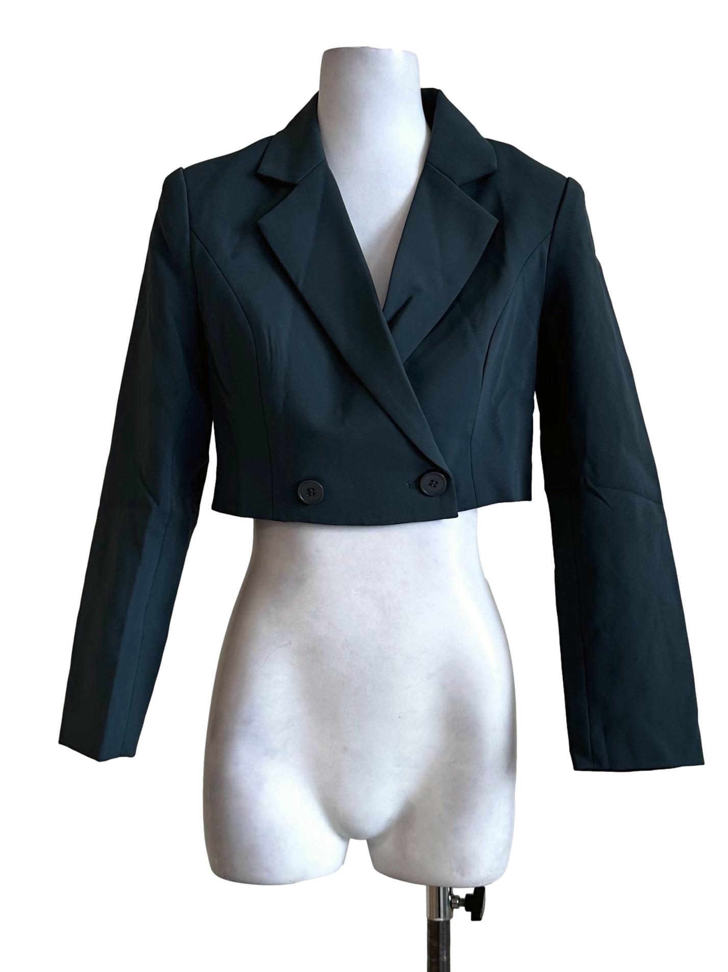 Ocean Blue Plain Cropped Blazers