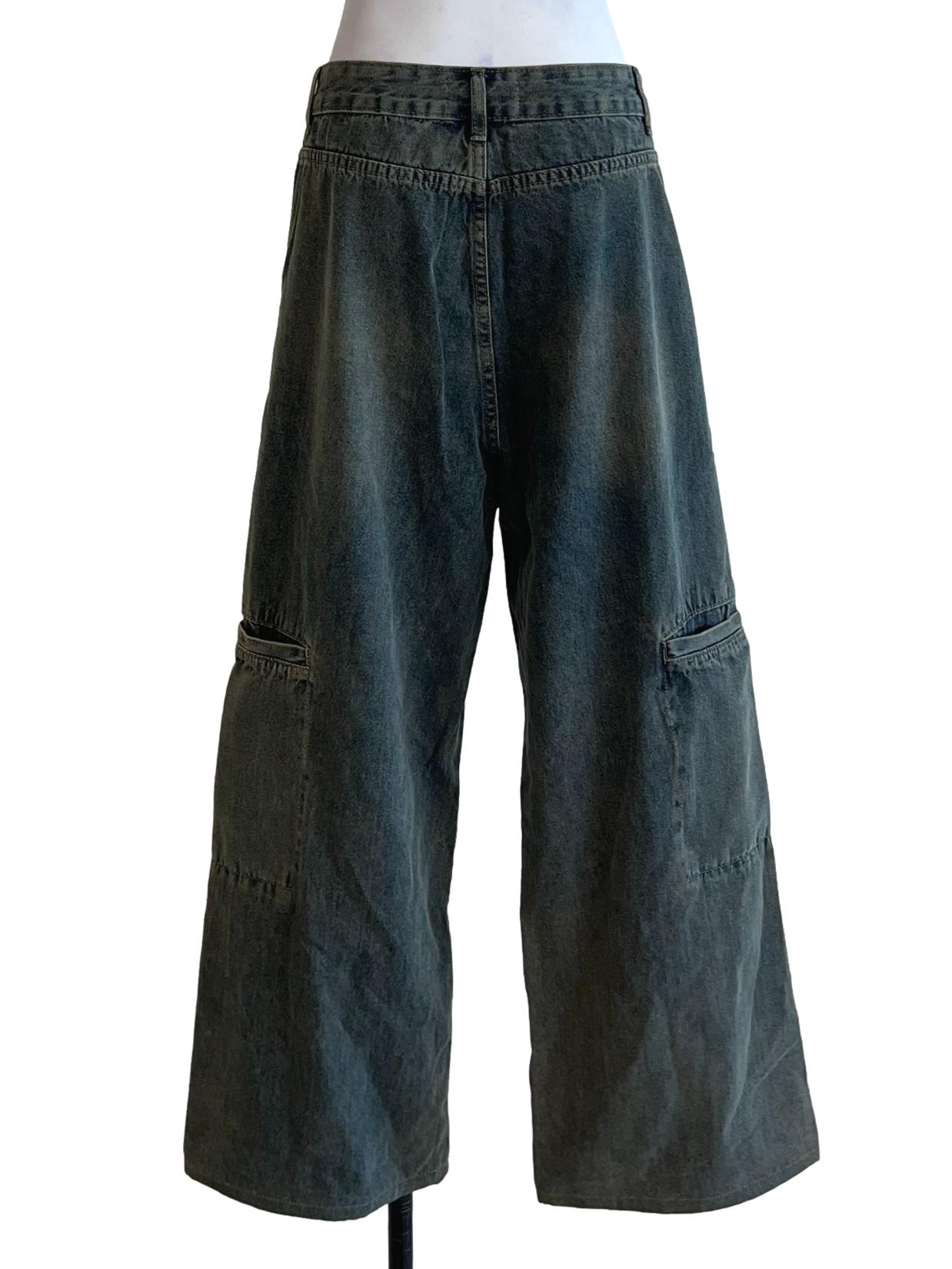 Y2K Washed Denim Wide Leg Jeans