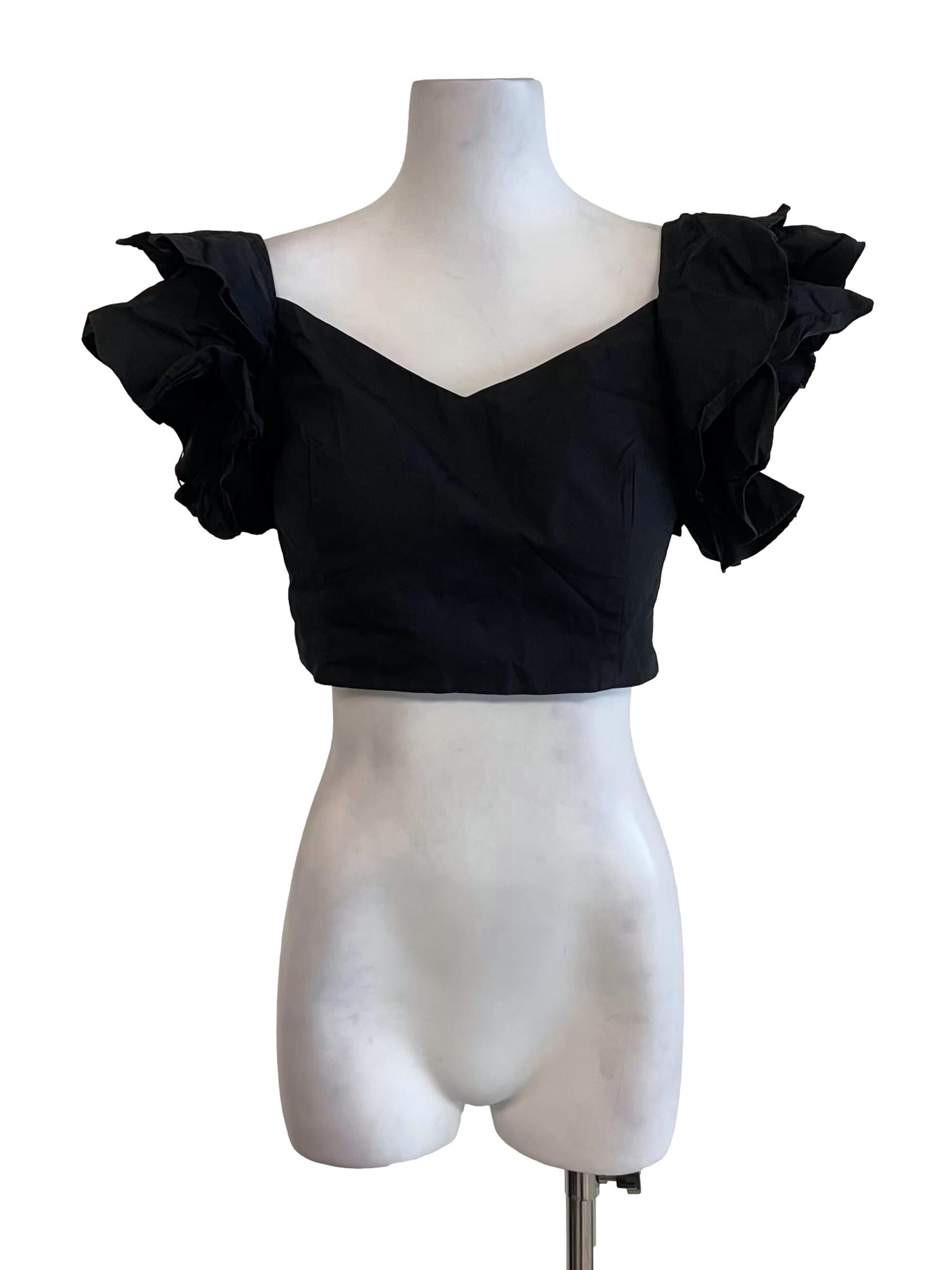 Black Layer Sleeve Crop Top