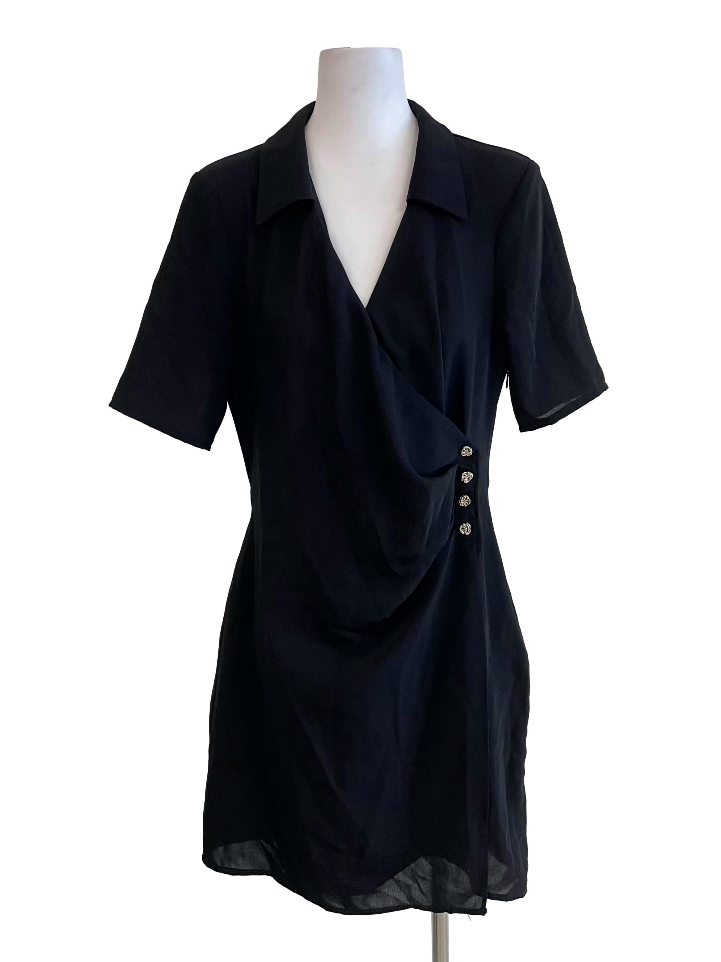 Black Rose Button Shirt Dress
