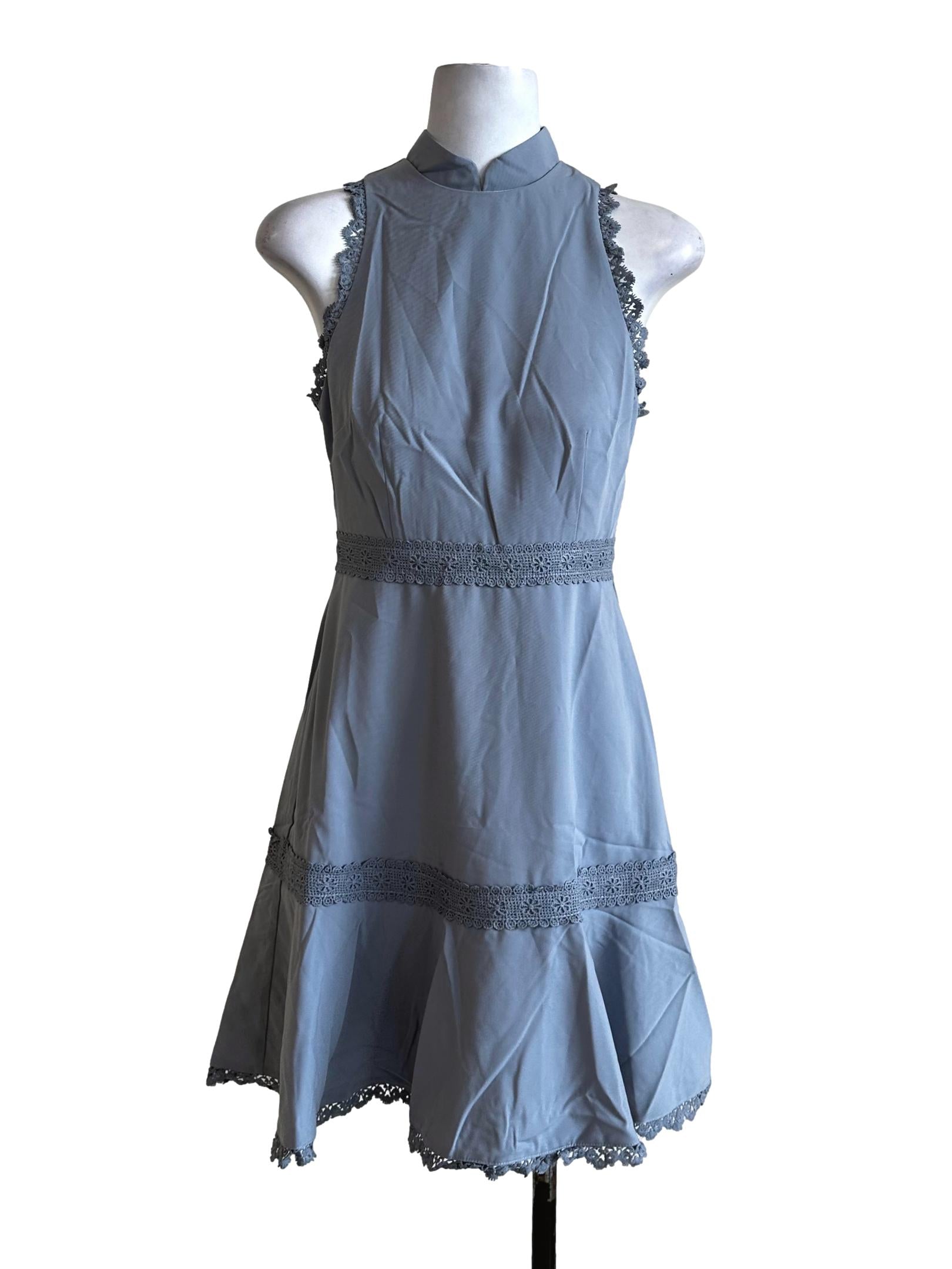 Stone Blue Plain Mini Dress