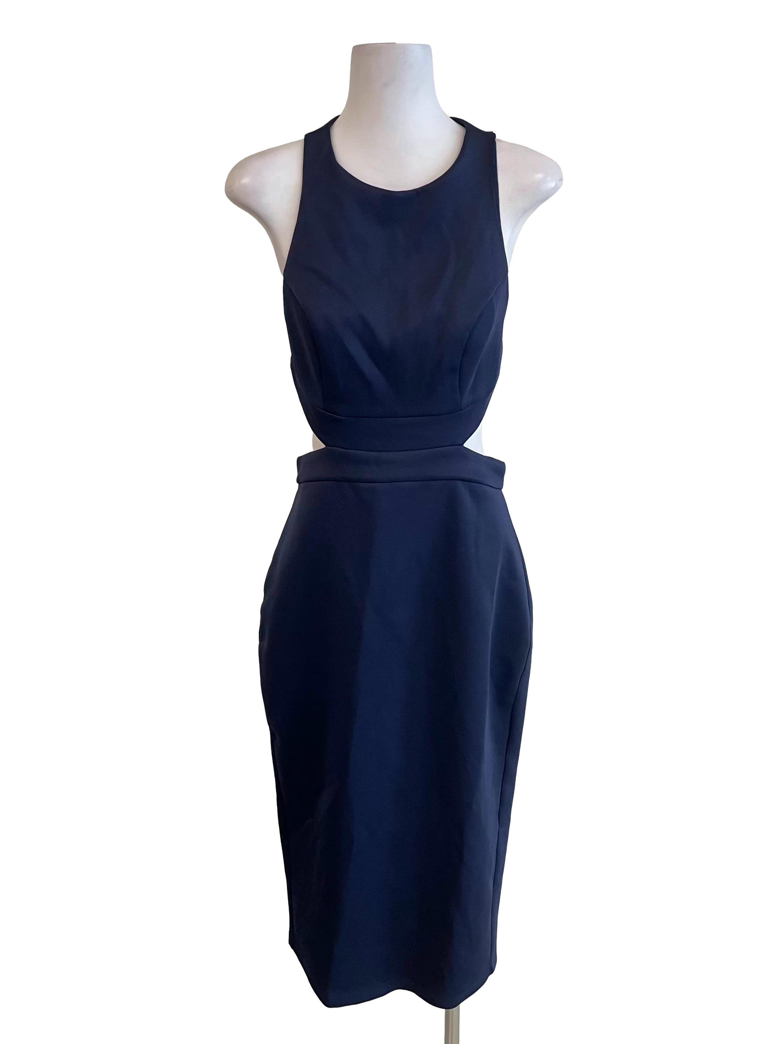 Navy Open Waist Sheath Dress
