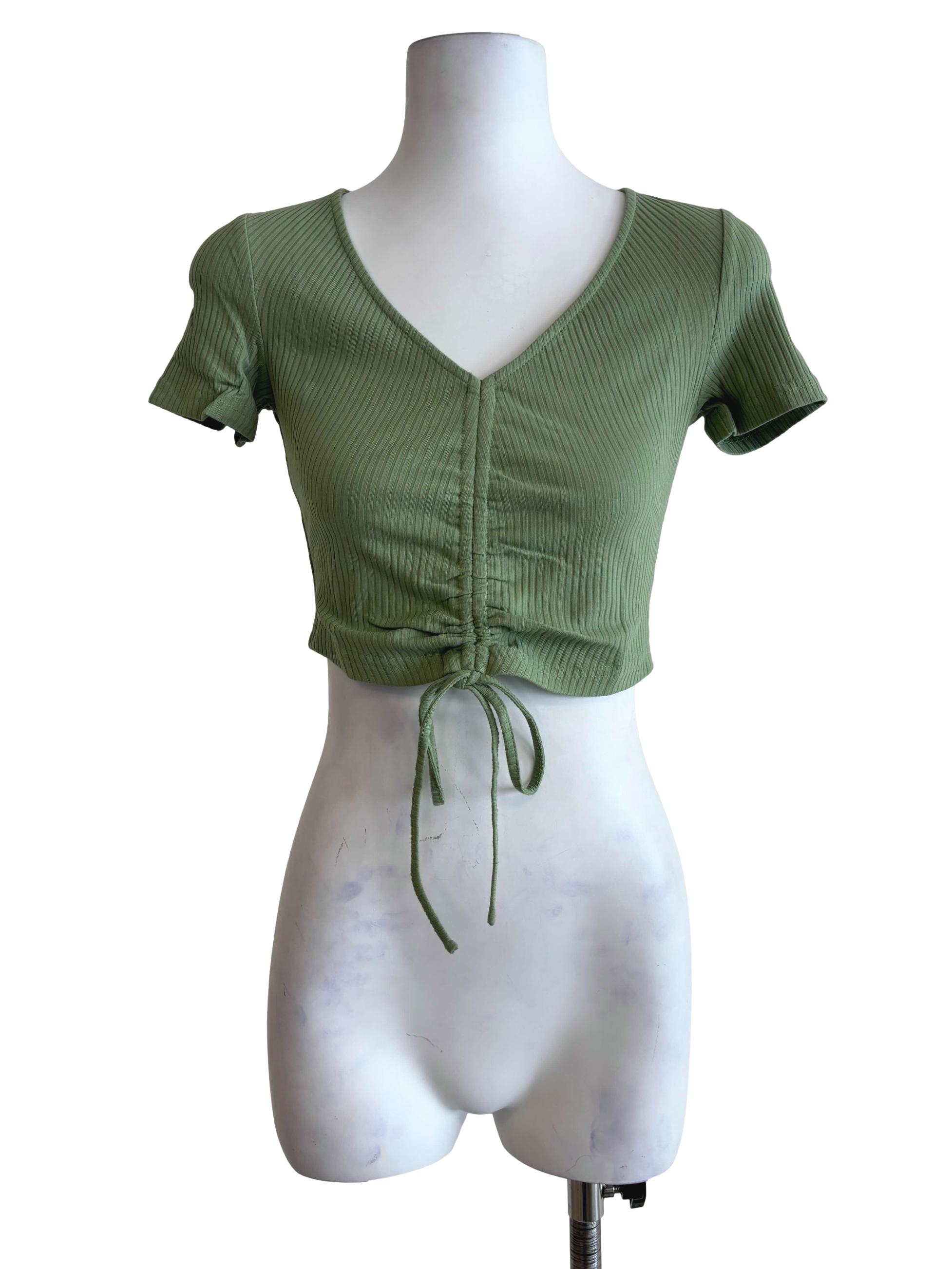 Green Shea Drawstring Ribbed Top