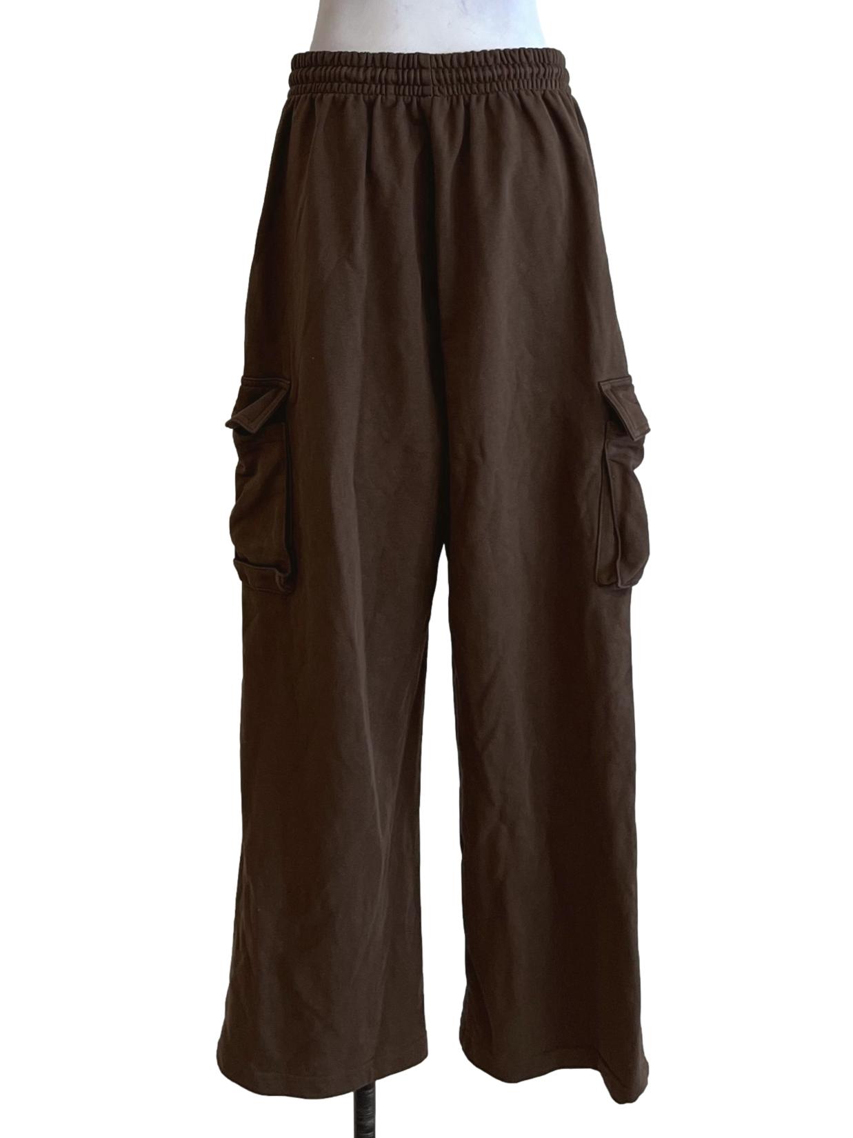 Brown Plain Wide Leg Sweatpants