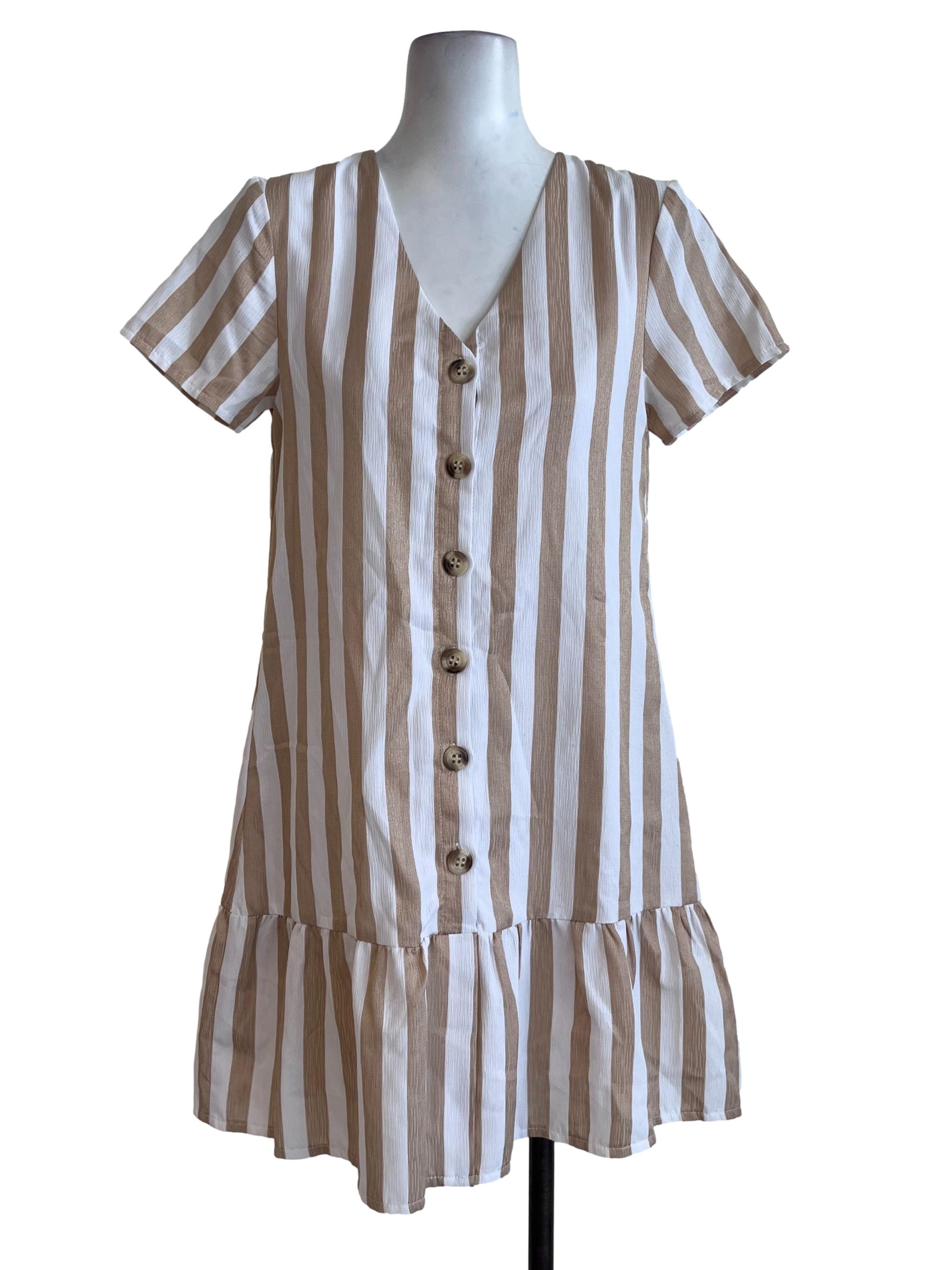 White And Latte Stripes Dress