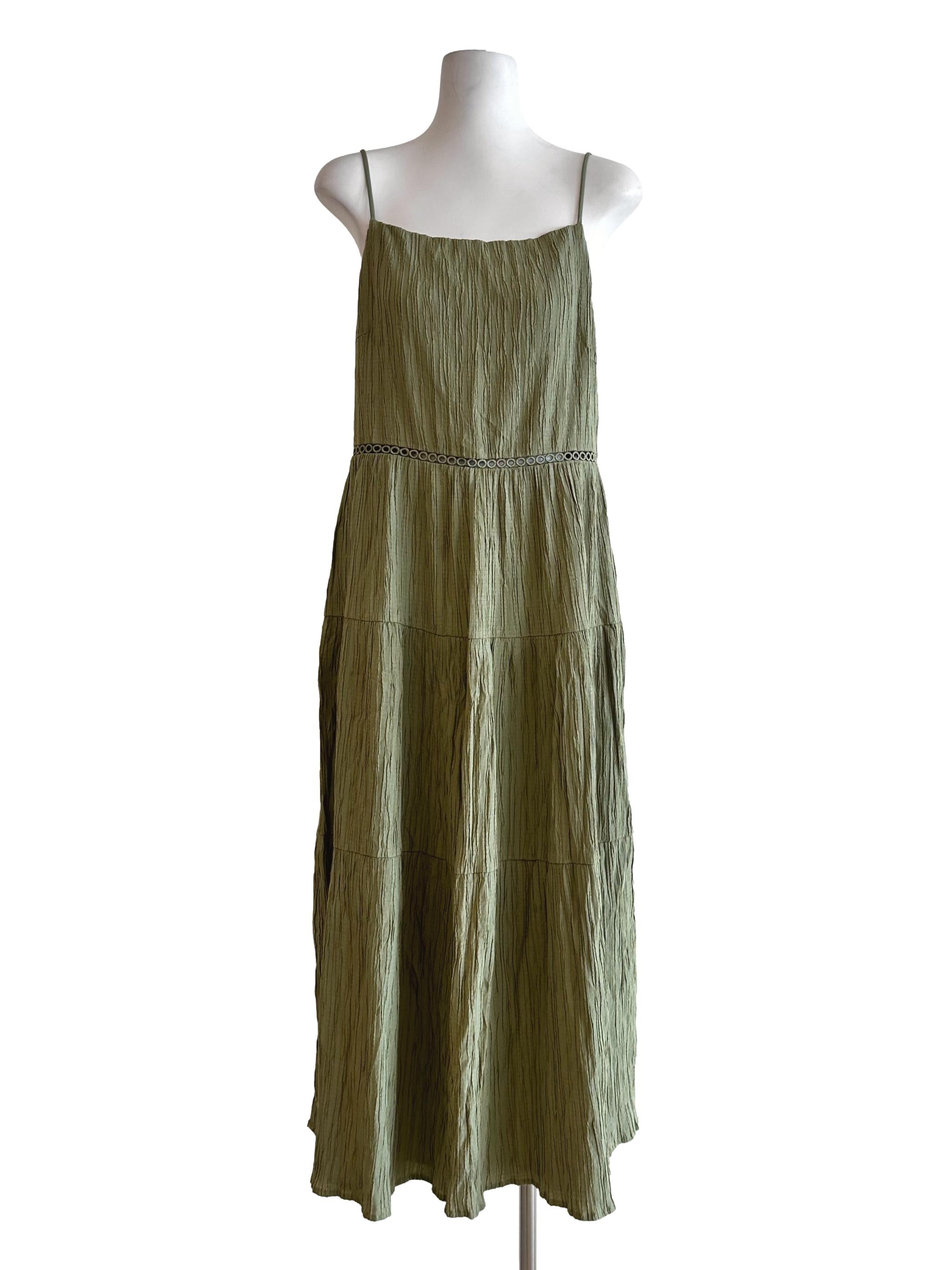 Pickle Green Textured Maxi Dress LB