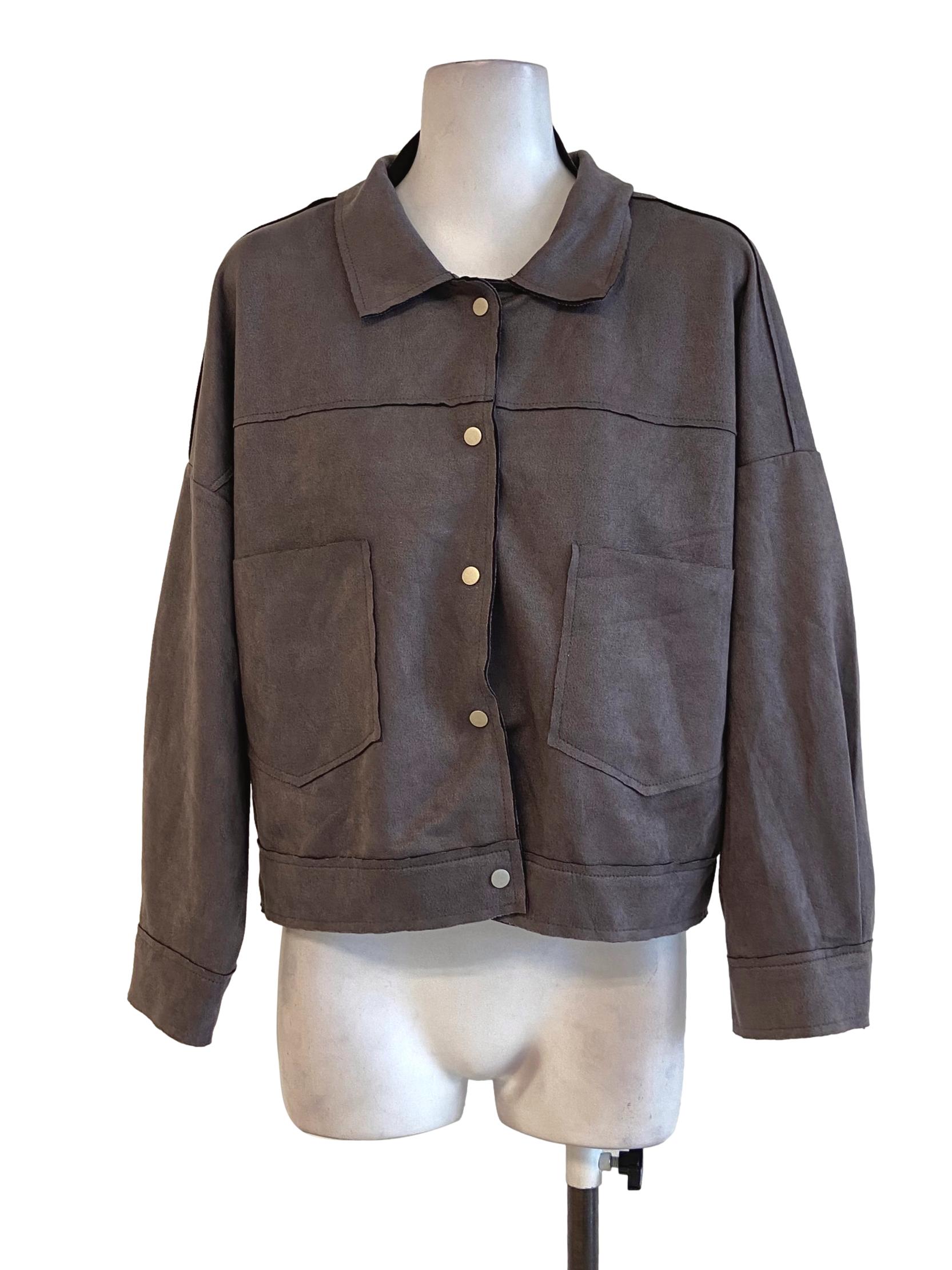 Fog Grey Button Down Wing Collar Jacket