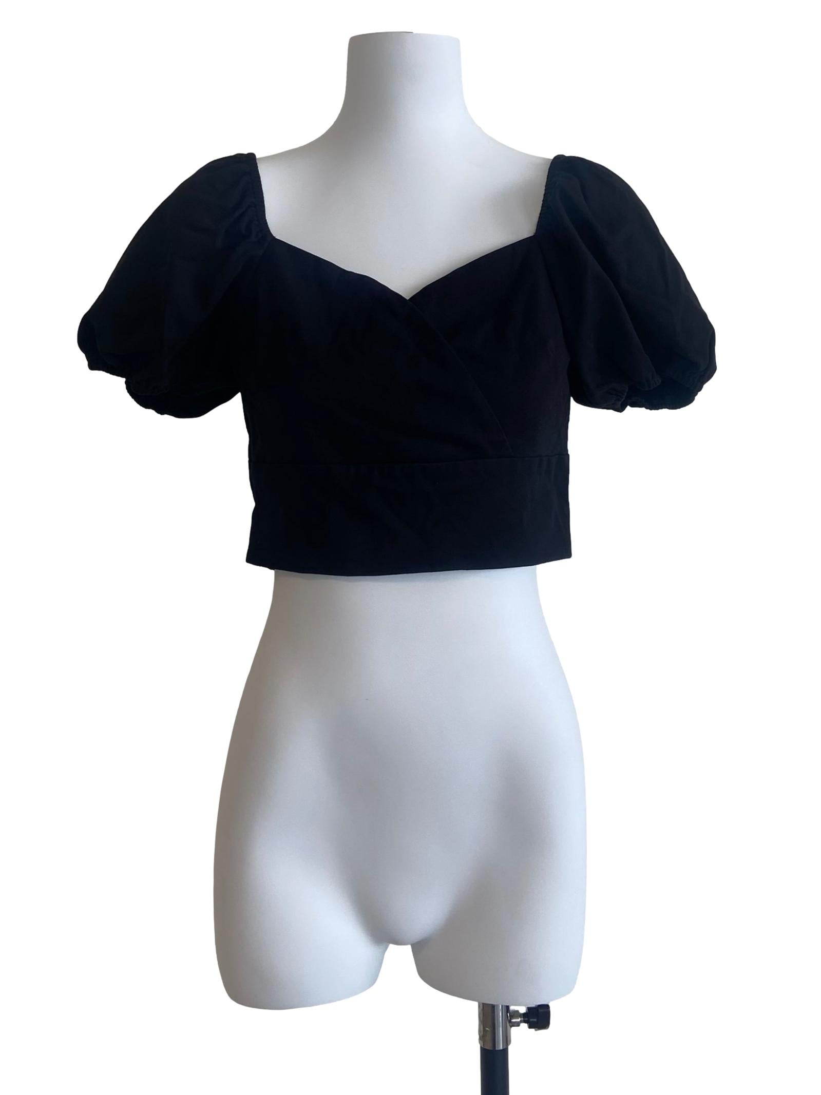 Black Square Neck Crop Top Blouse