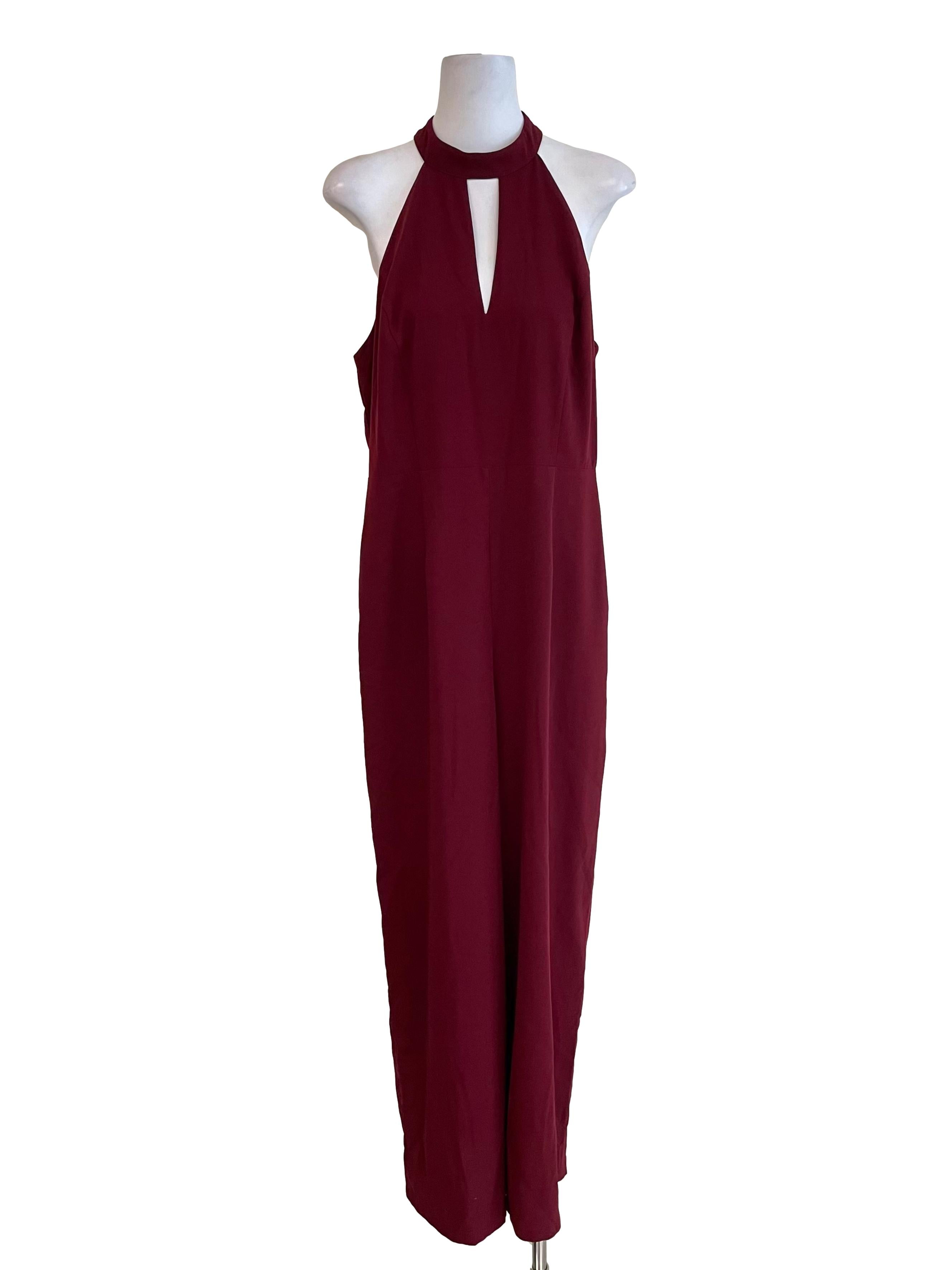 Dark Cherry Halter Neck Jumpsuit