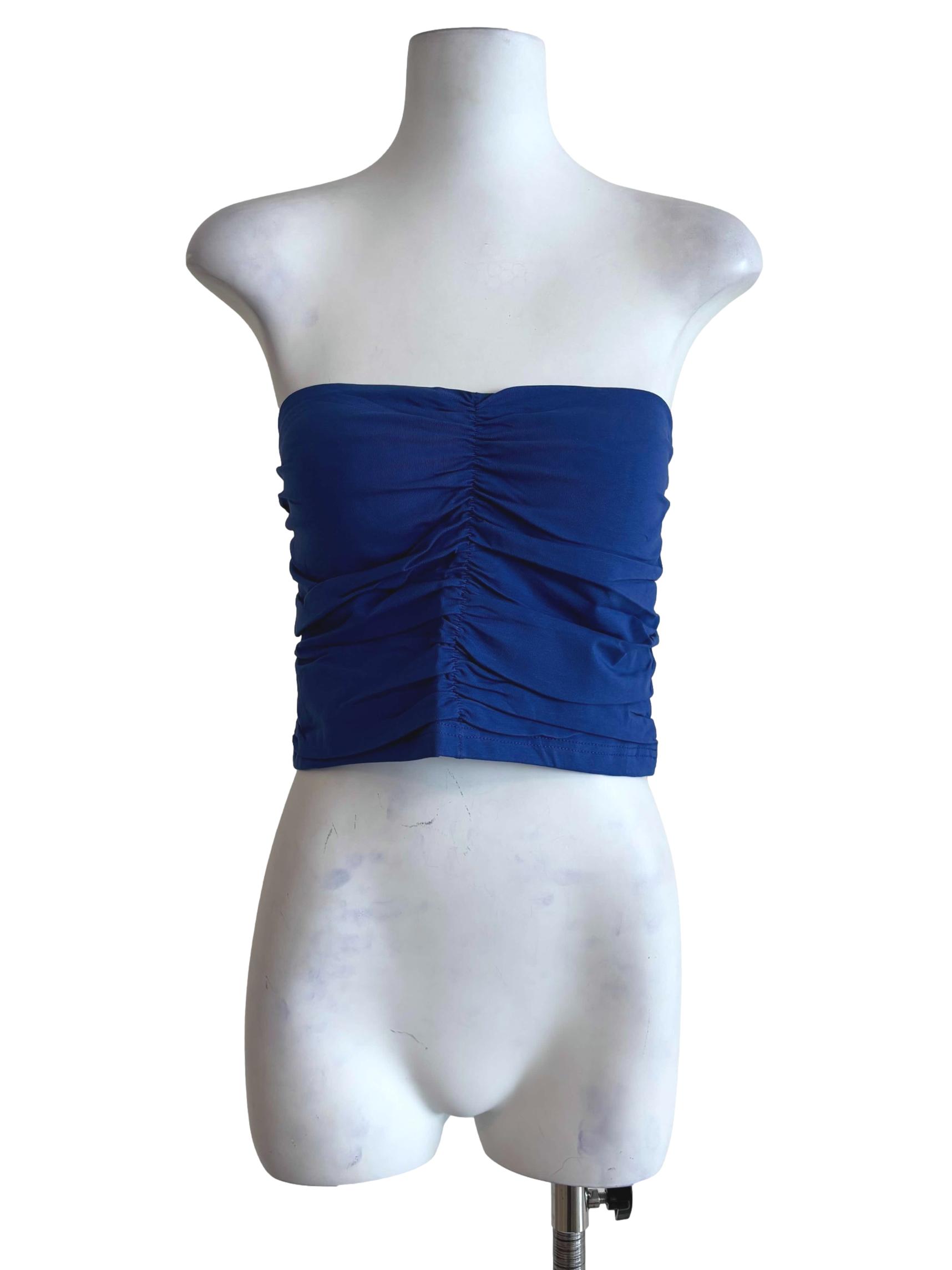 Blue Anaya Ruched Tube Padded Top