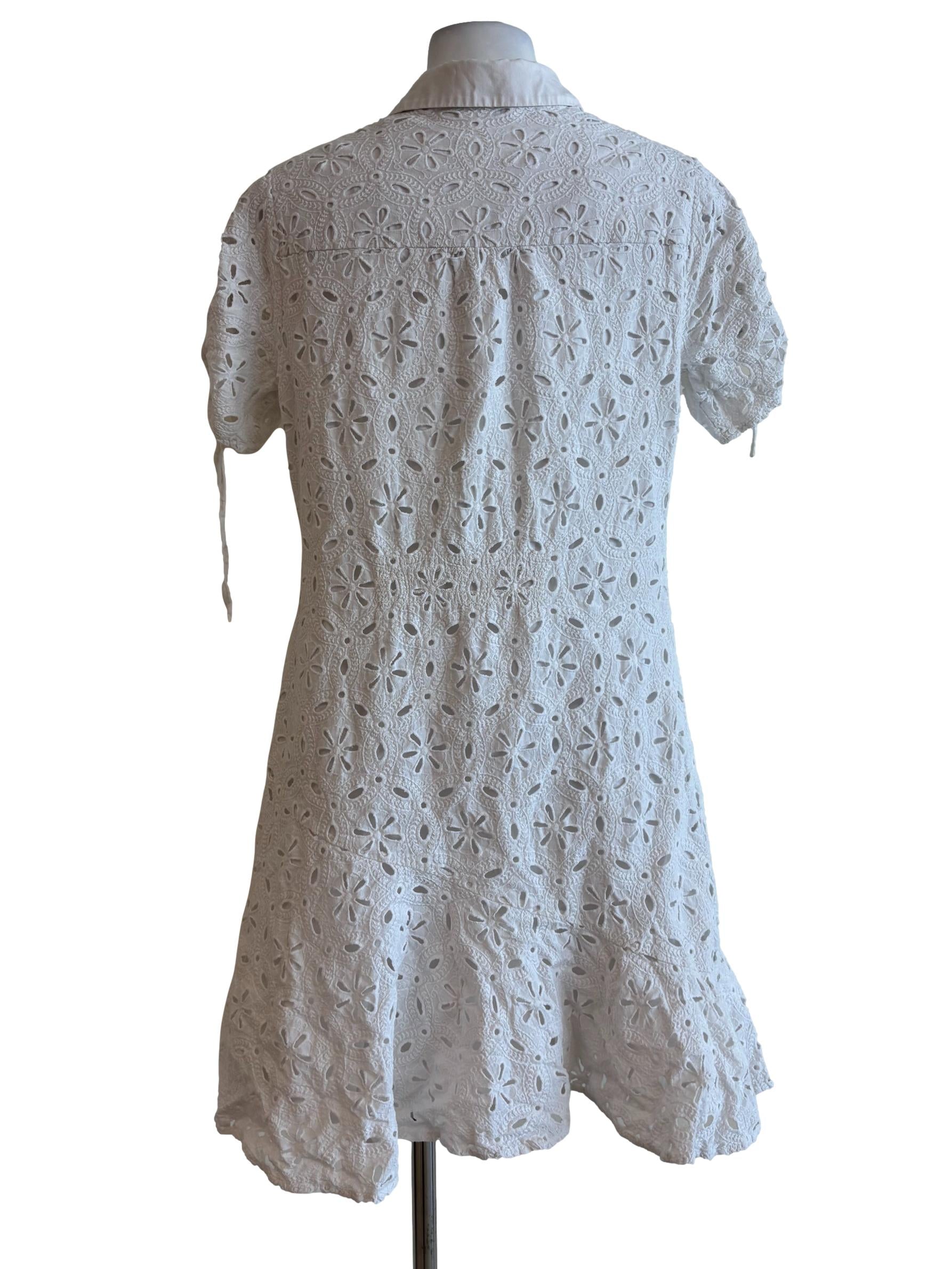 Powder White Short Sleeve Cotton Eyelet Dress