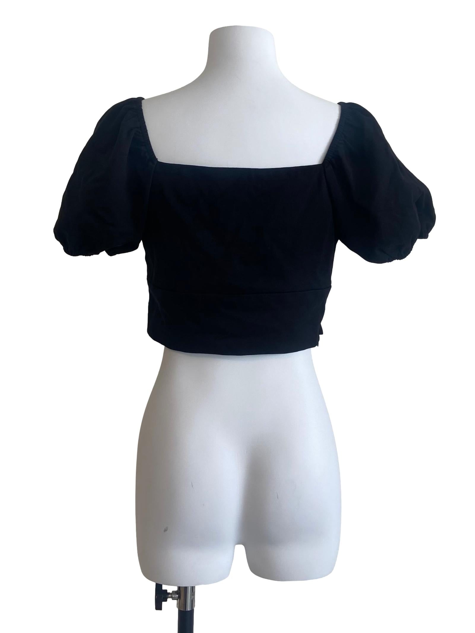 Black Square Neck Crop Top Blouse