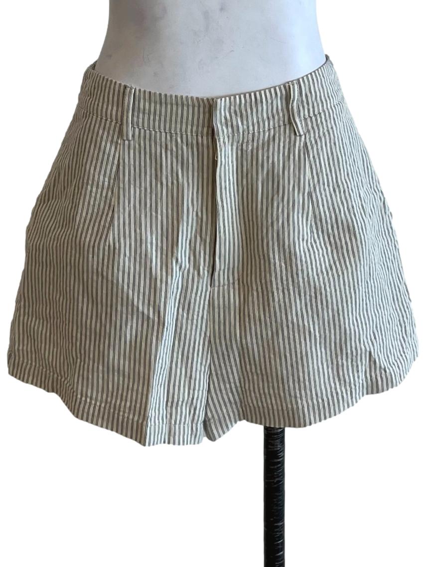 Cream Beige Pinstripe Shorts
