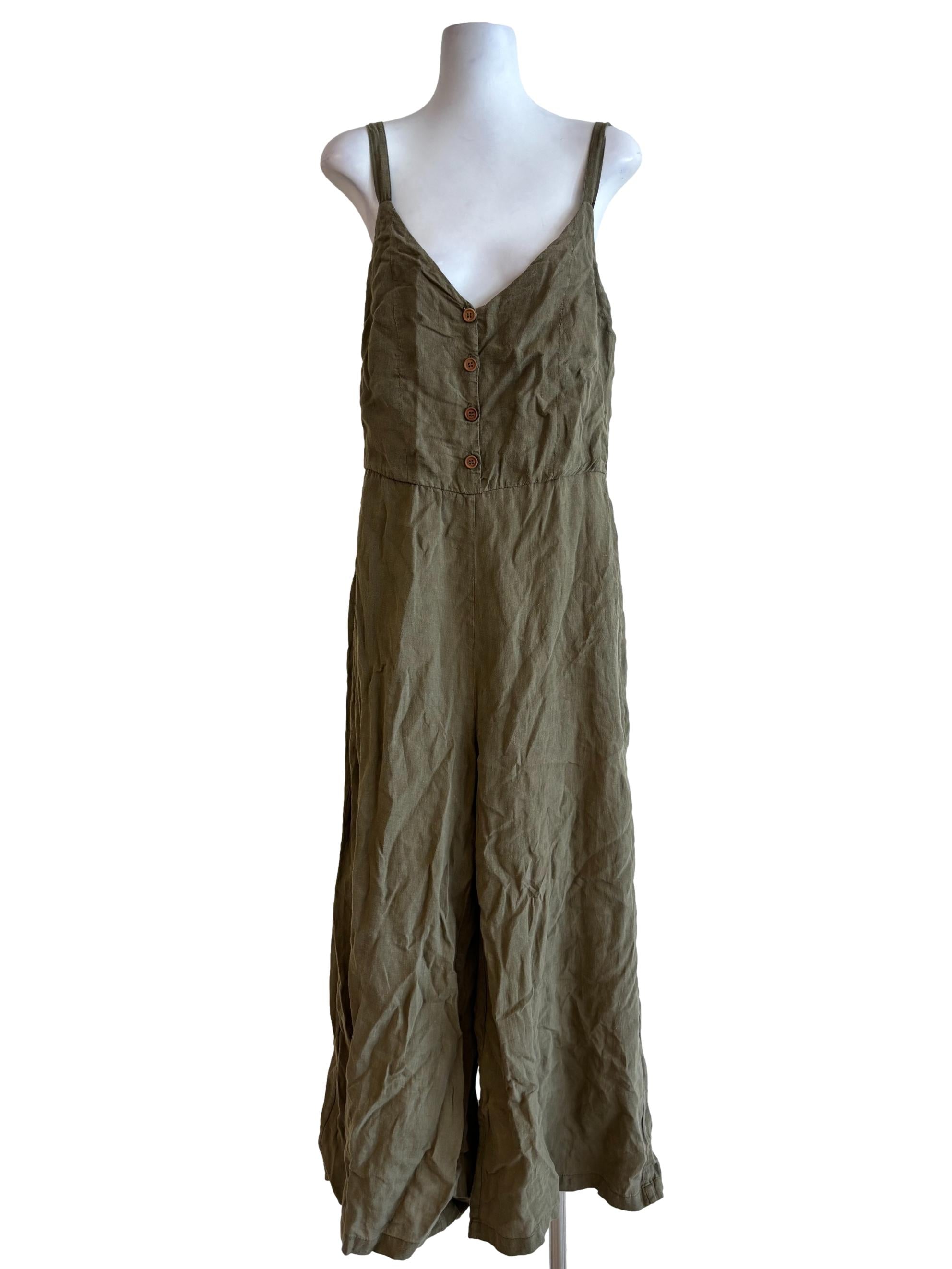 Moss Green Sleeveless Linen Jumpsuit