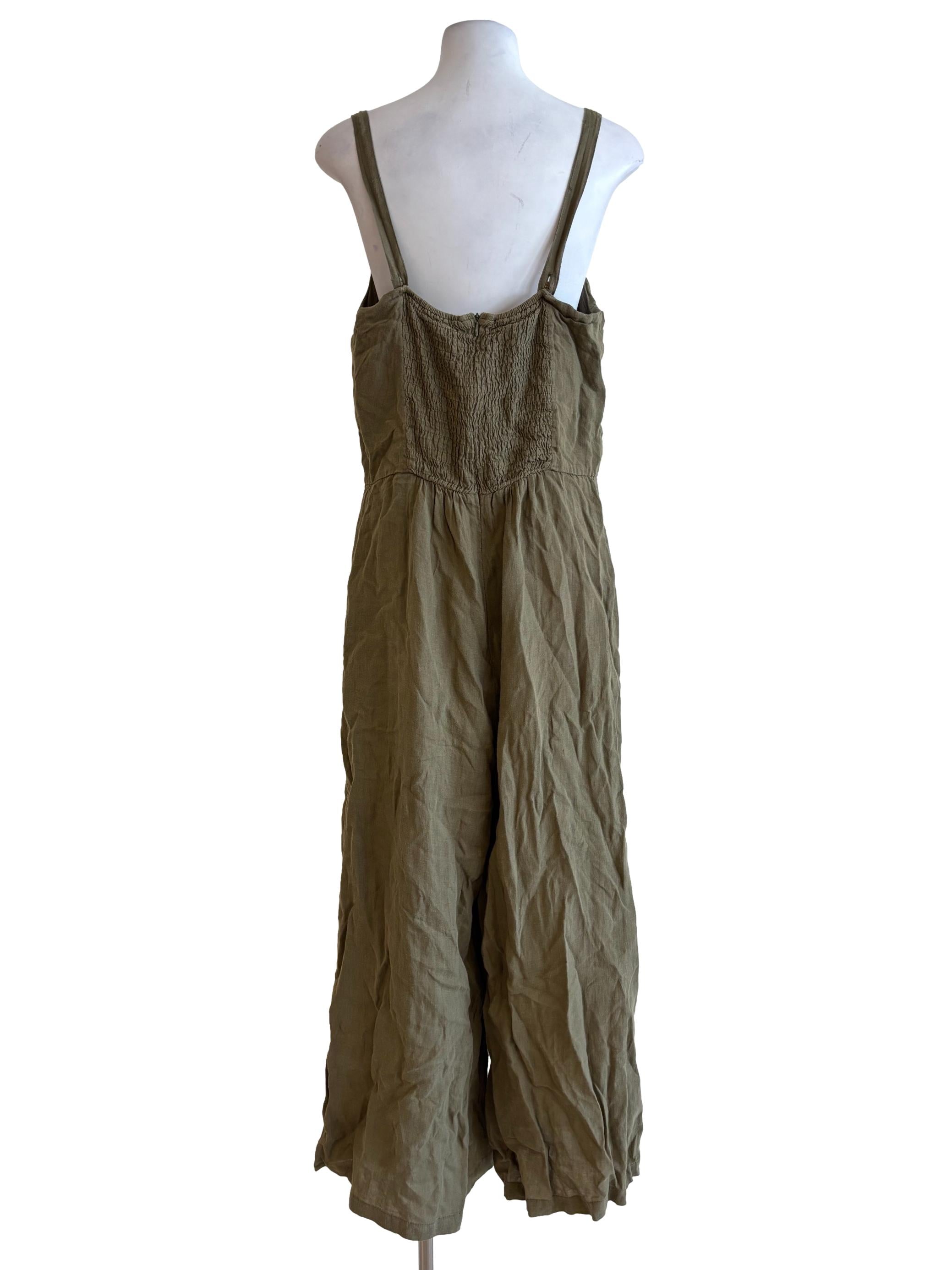 Moss Green Sleeveless Linen Jumpsuit