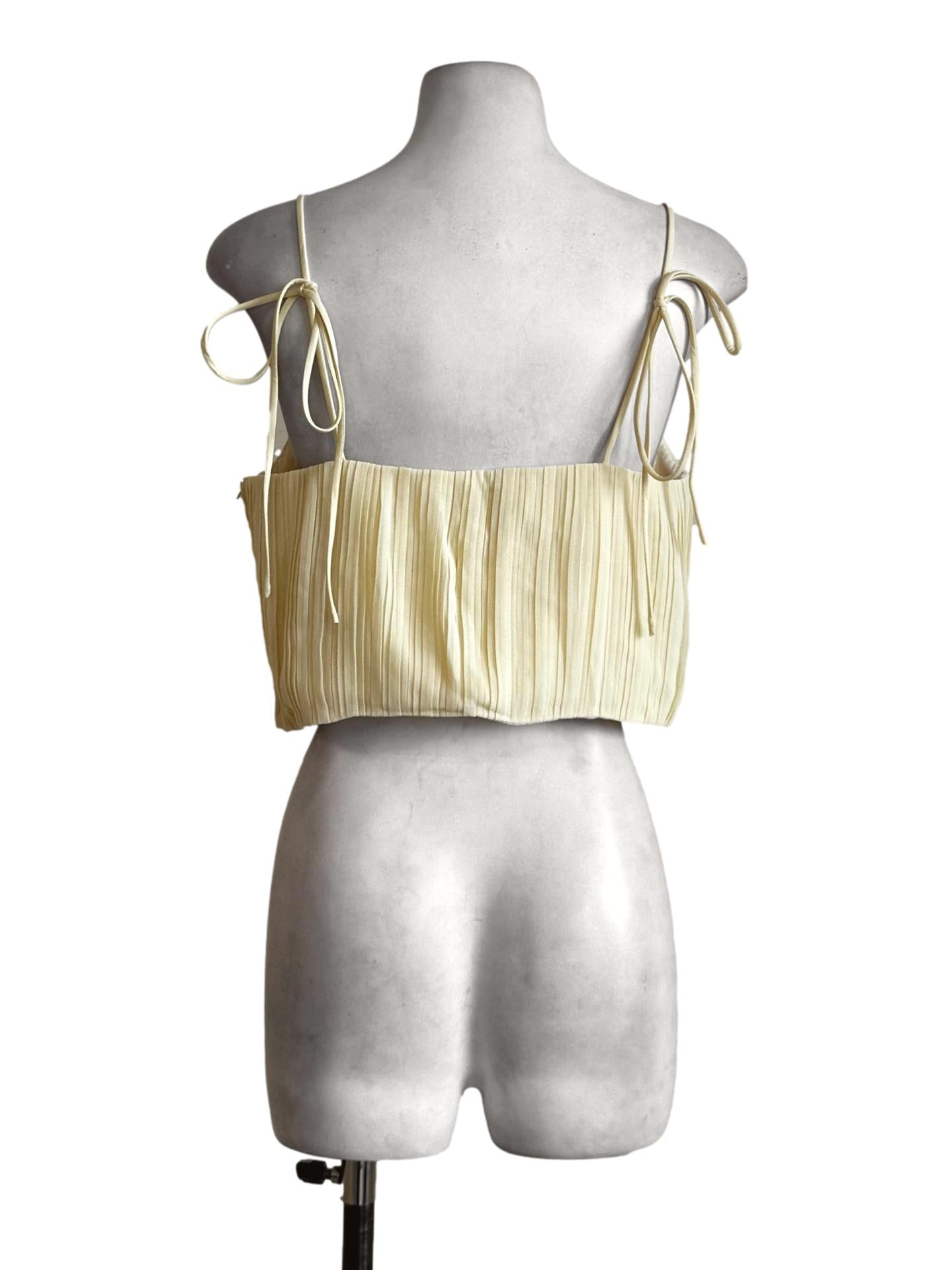 Light Yellow Pleated Crop Top LB