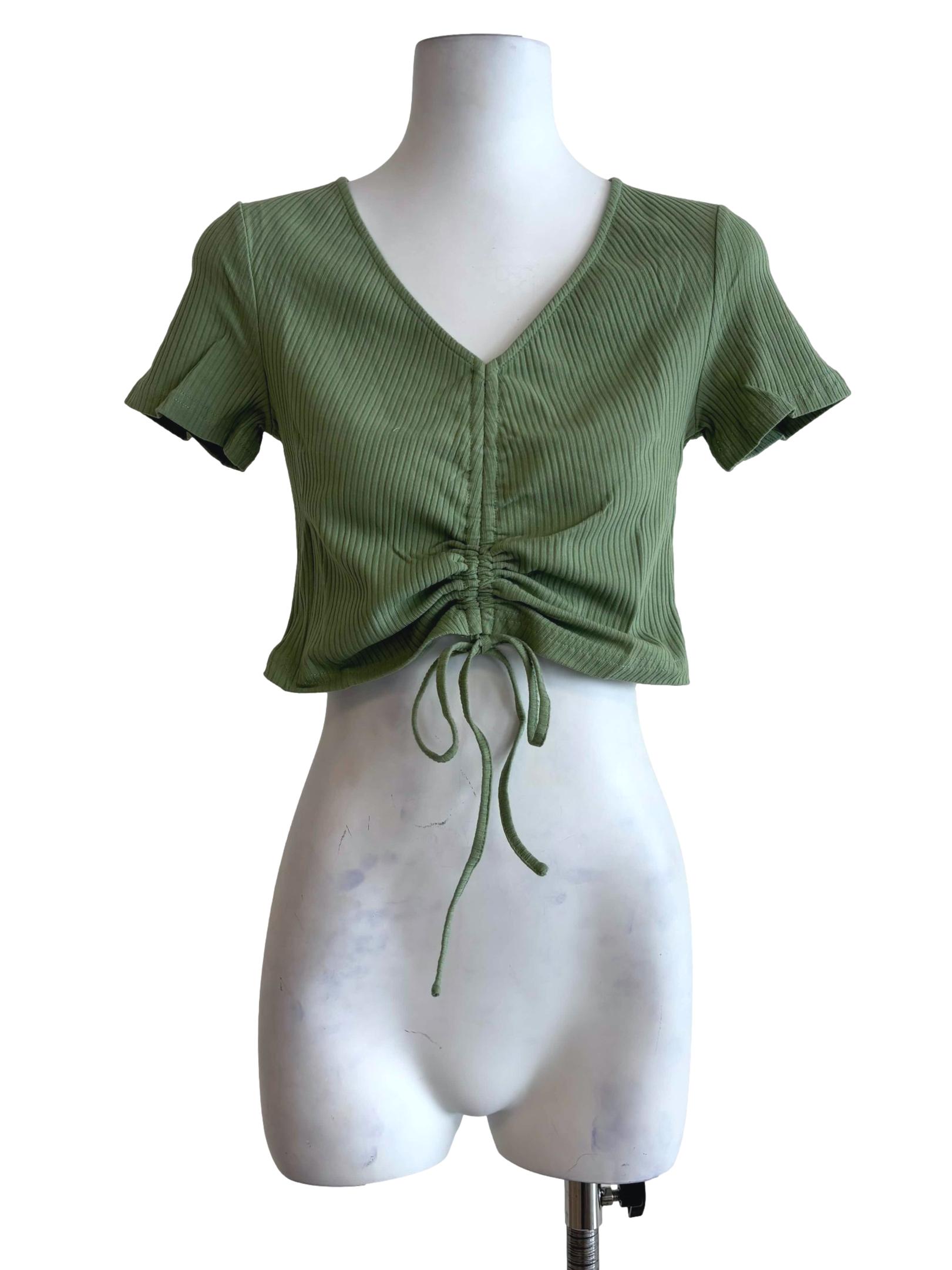 Green Shea Drawstring Ribbed Top