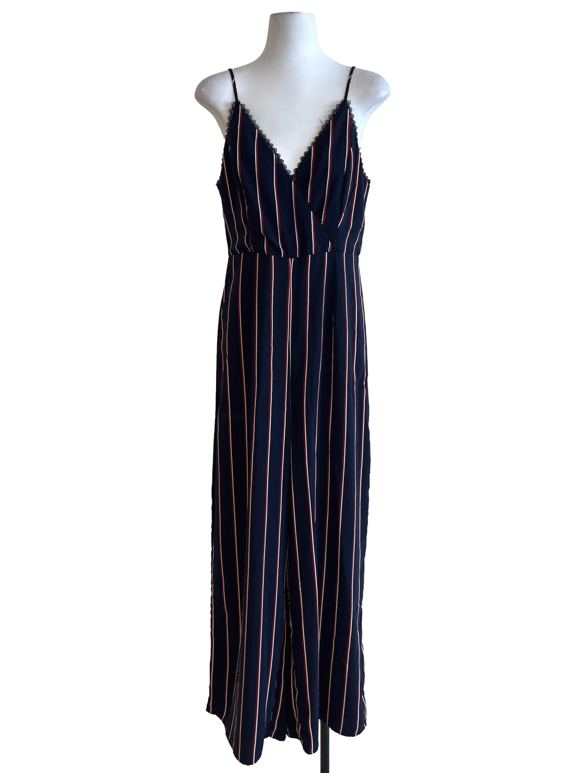 Navy Blue Awning Stripe Jumpsuit