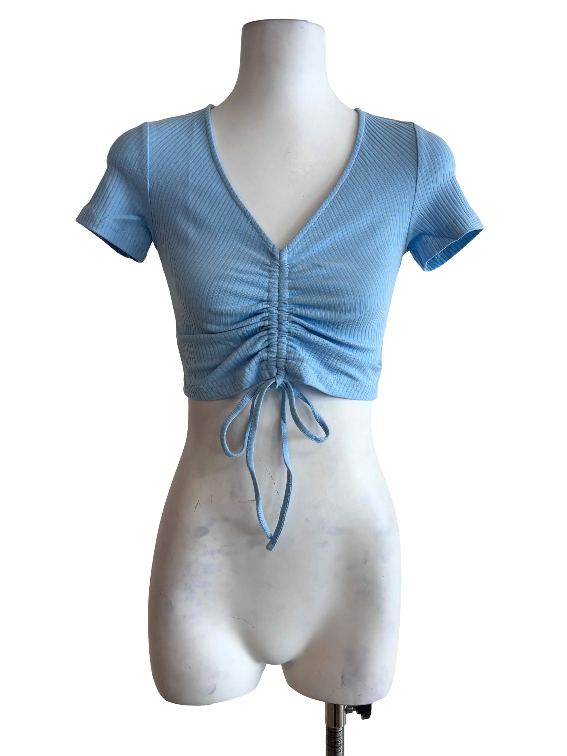 Blue Shea Drawstring Ribbed Top